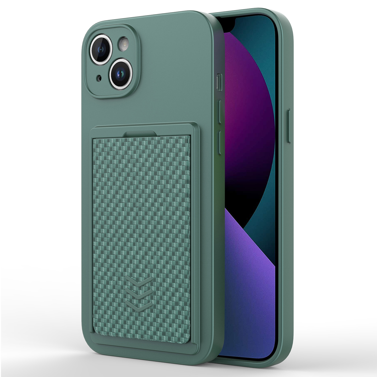 

Für Das Iphone 13 TPU -telefonhülle Schutz Telefonabdeckung Mit PC Slide Card Holder - Dunkelgrün, iPhone 13