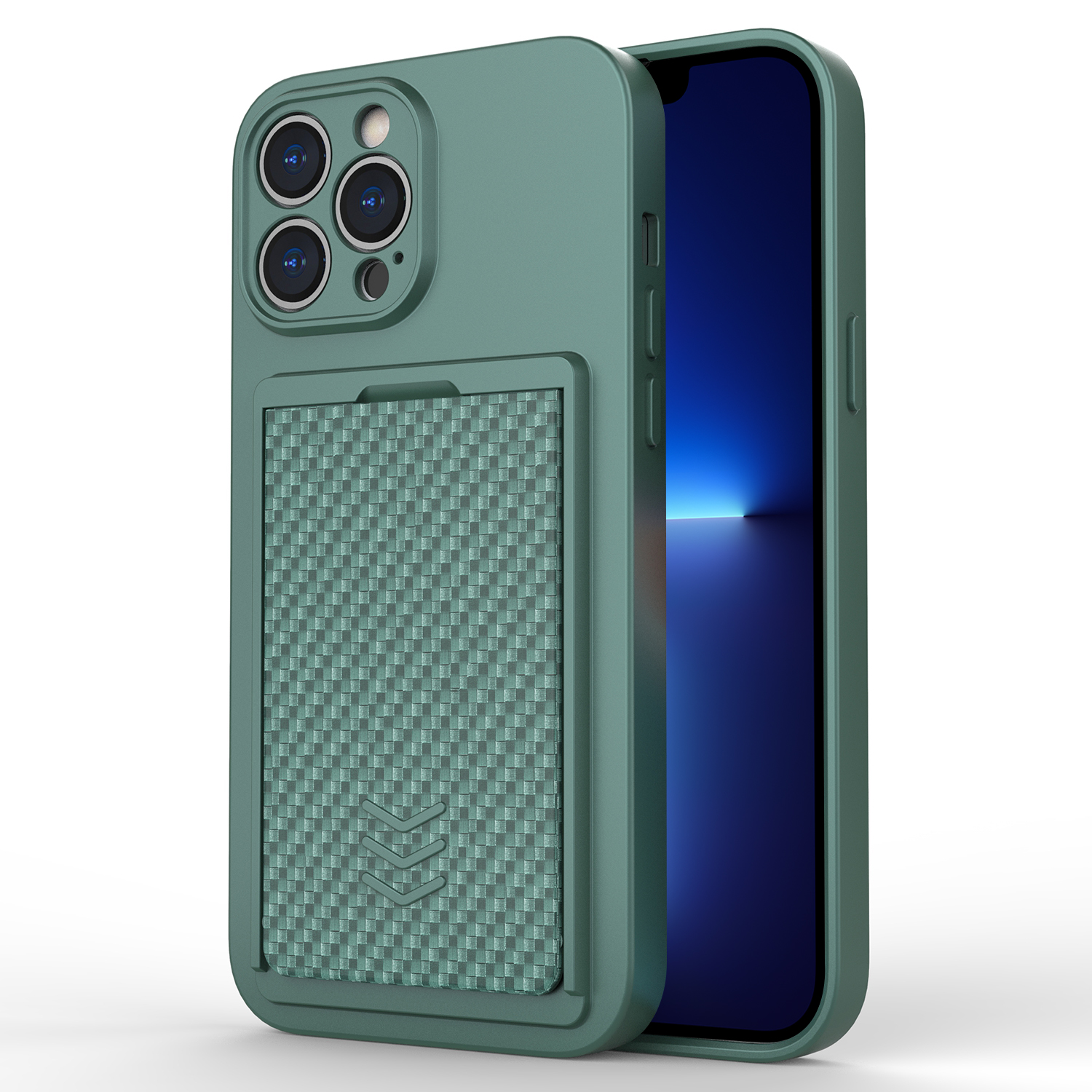 

Für Iphone 13 Pro Max Schockdelie -hülle TPU -abdeckung Mit PC -slide -kartenhalter - Dunkelgrün, iPhone 13 Pro Max