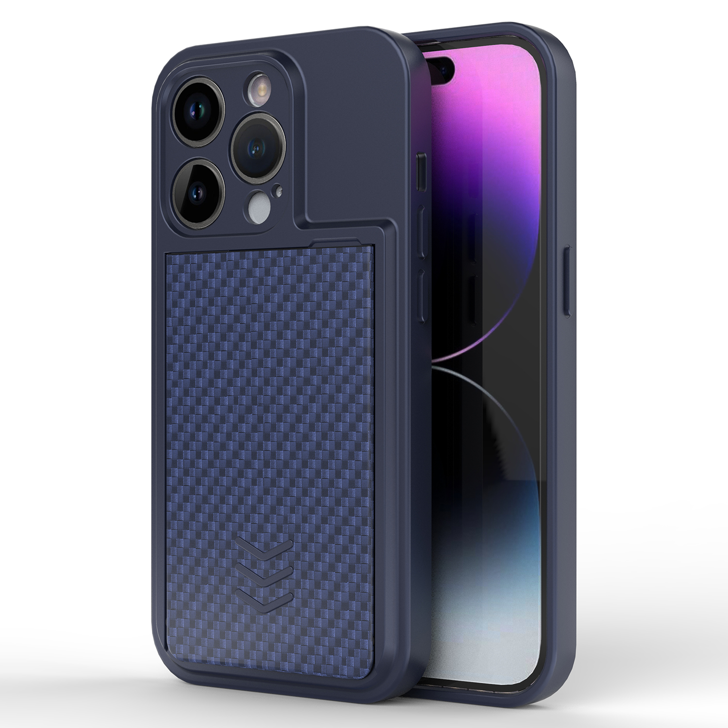 

Für Iphone 14 Pro Anti-scratch Phone Case Tpu-telefonabdeckung Mit Pc-slide-kartenhalter - Blau Schwarz, iPhone 14 Pro