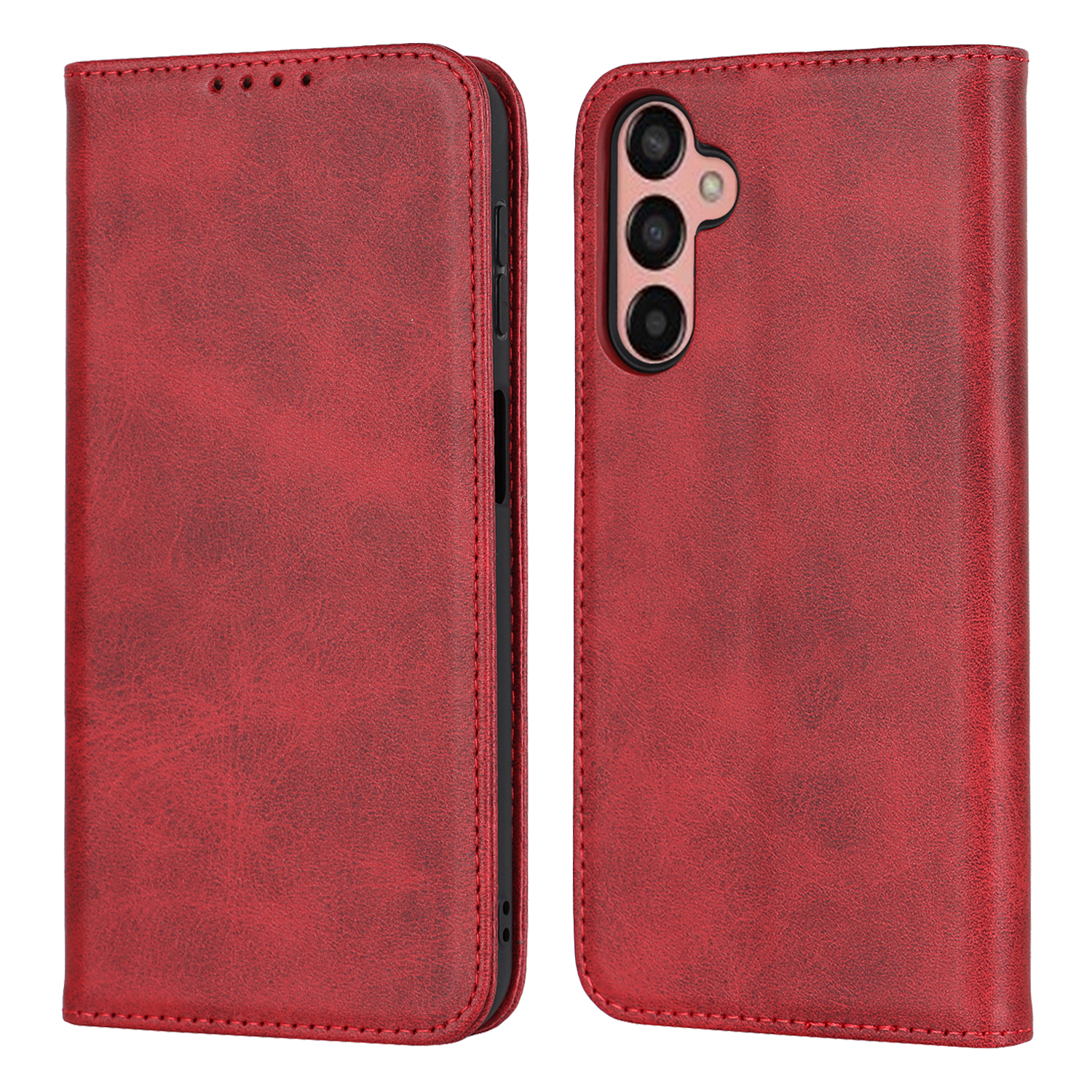 

PU Leder Folio Flip Cover Für Samsung Galaxy A24 4G Anti-fall-fall Wälte Textur Brieftaschenhülle - Rot, Galaxy A24 4G