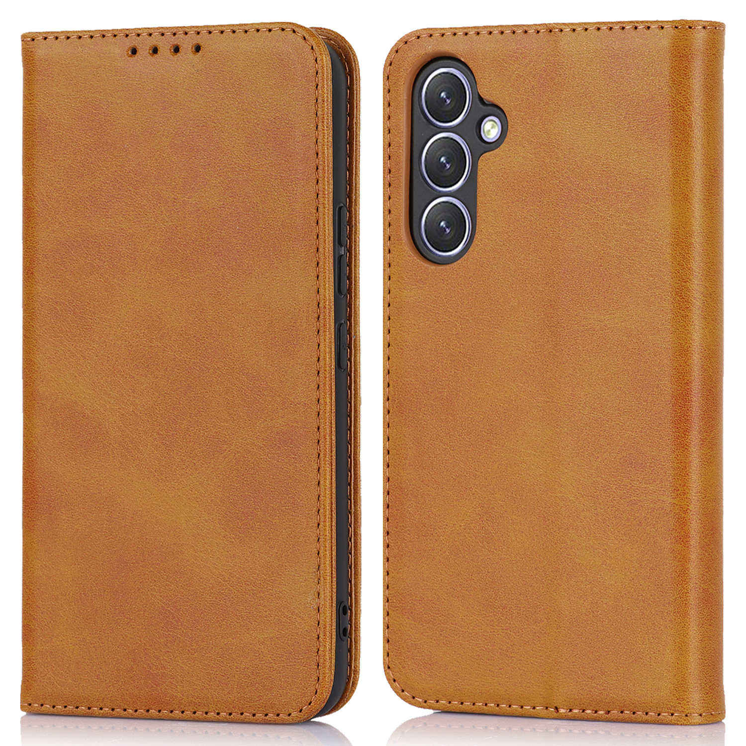 

PU Leder Folio Flip Cover Für Samsung Galaxy A34 5G Schockfeste Källe Textur Brieftasche Telefonhülle - Hellbraun, Galaxy A34 5G