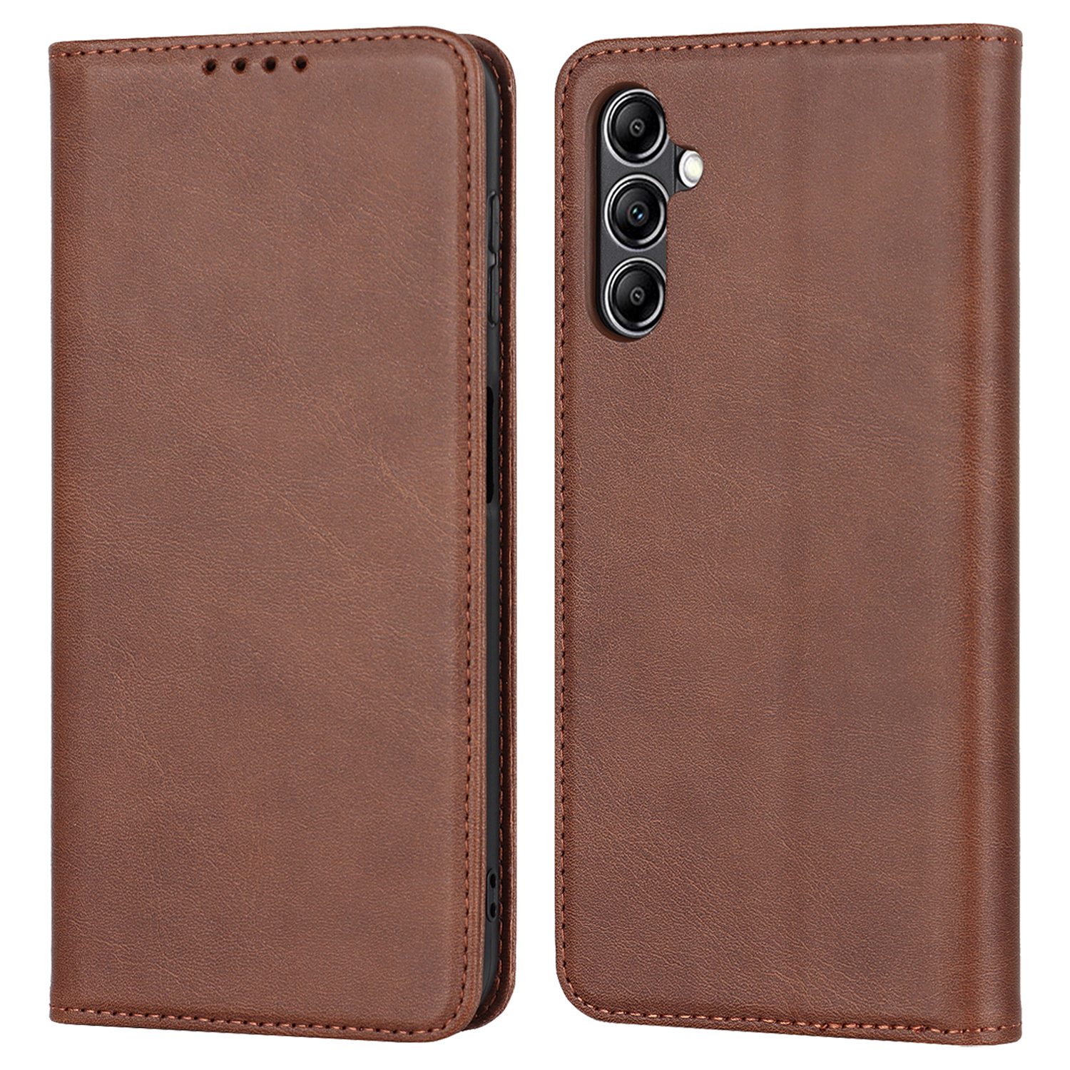

Für Samsung Galaxy A14 5G PU Leder Phone Hülle Wade Textur Stand Wallet Folio Cover - Dunkelbraun, Galaxy A14 5G