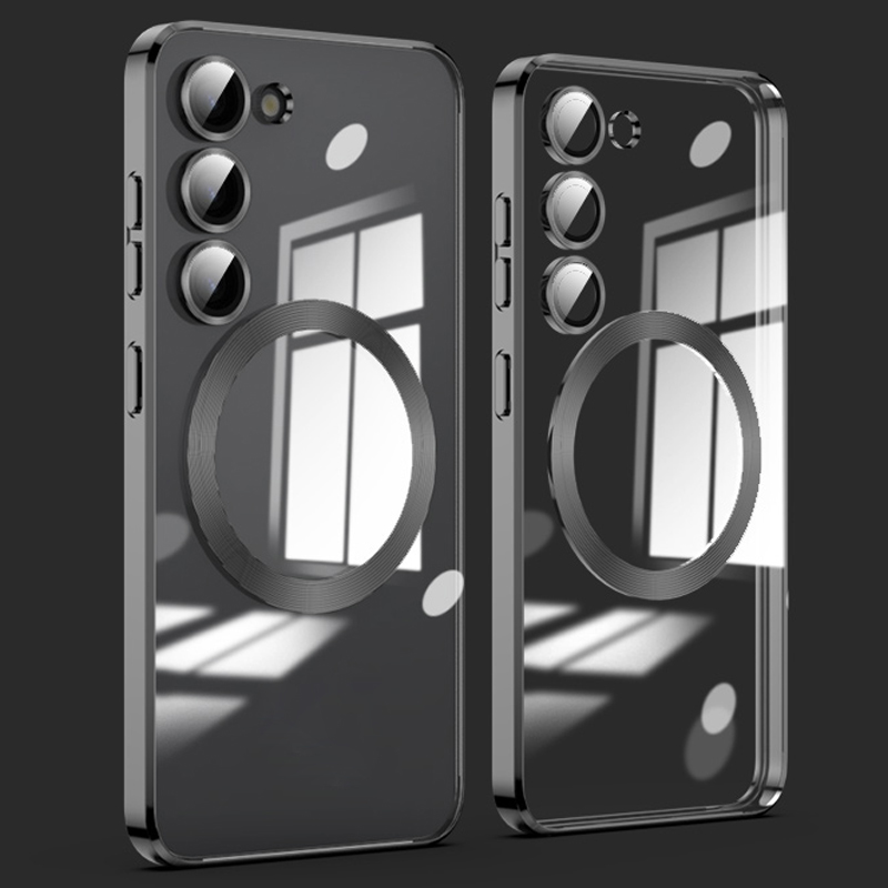 

Für Samsung Galaxy S23 Magnetic Clear Case Acryl+tpu -telefonabdeckung Mit Glaslinsenfilm - Schwarz, Galaxy S23