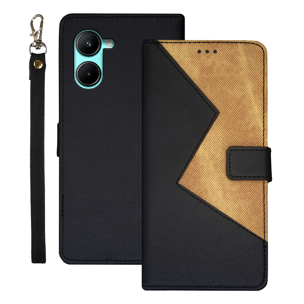 

IDEWEI Für Realme C33 2023 4G Bi-farben Design Telefonständer Kartonplätze Leder-telefonabdeckung - Schwarz, Realme C33 2023 4G