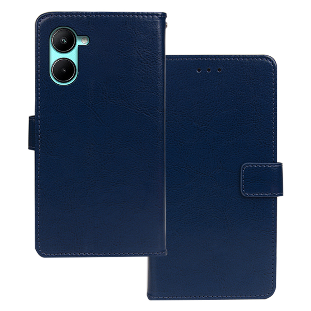 

Idewei Für Realme C33 2023 4G / C33 4G Handy Brieftaschenabdeckung Crazy Horse Textur Lederständer Telefonhülle - Blau, Realme C33 2023 4G
