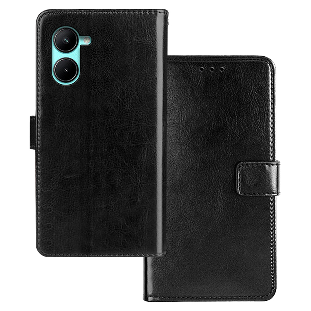 

Idewei Für Realme C33 2023 4G / C33 4G Handy Brieftaschenabdeckung Crazy Horse Textur Lederständer Telefonhülle - Schwarz, Realme C33 2023 4G