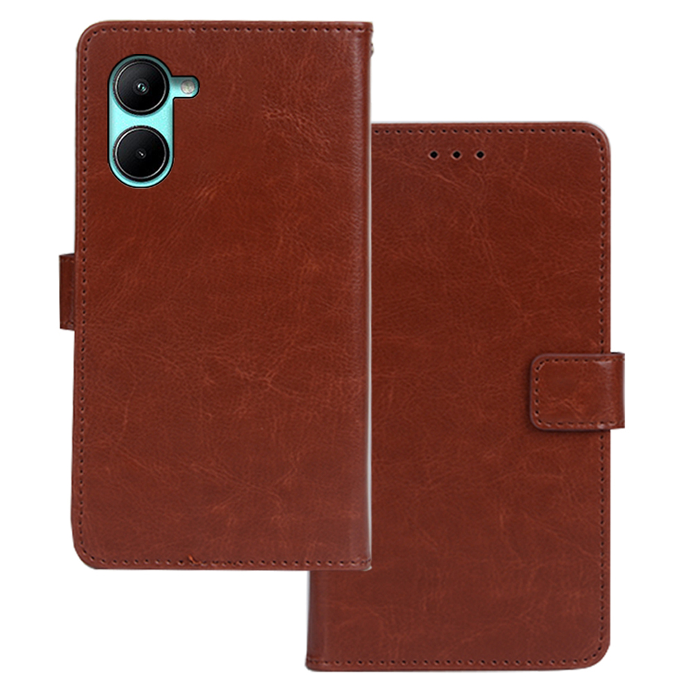 

Idewei Für Realme C33 2023 4G / C33 4G Handy Brieftaschenabdeckung Crazy Horse Textur Lederständer Telefonhülle - Braun, Realme C33 2023 4G