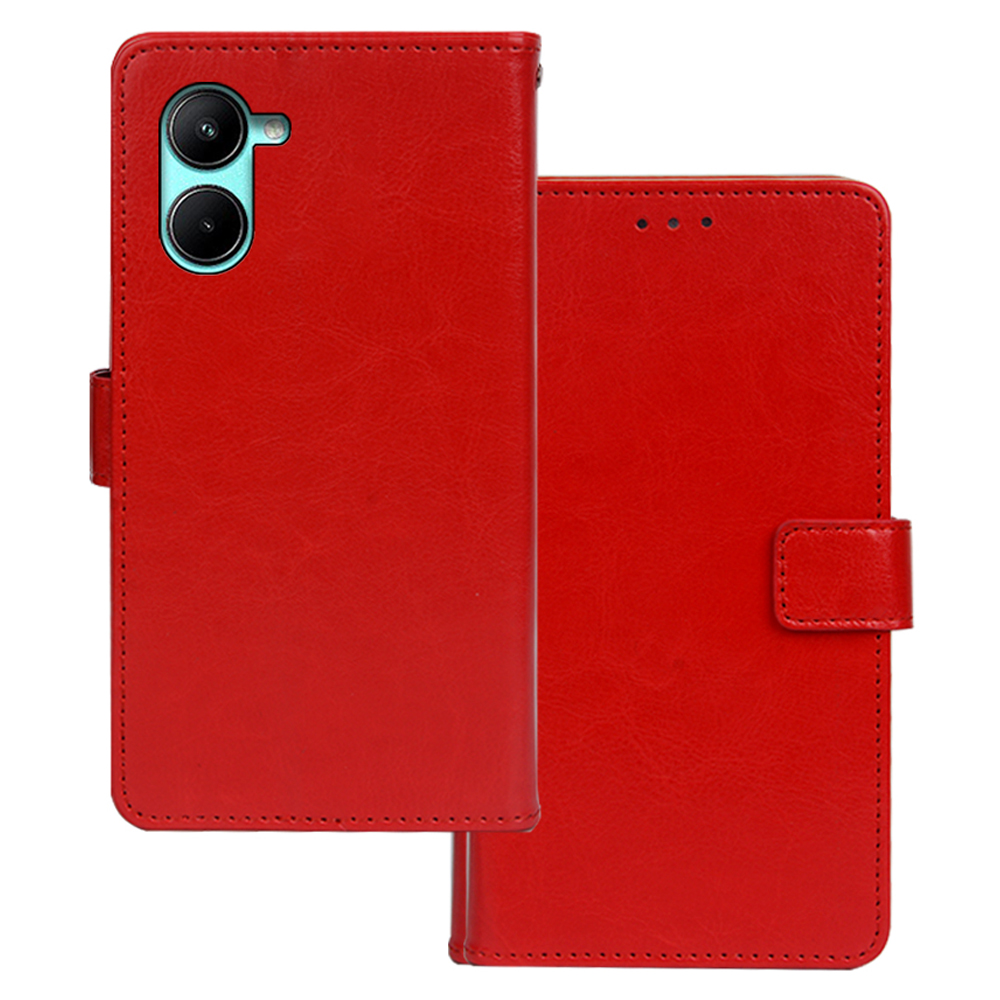 

Idewei Für Realme C33 2023 4G / C33 4G Handy Brieftaschenabdeckung Crazy Horse Textur Lederständer Telefonhülle - Rot, Realme C33 2023 4G