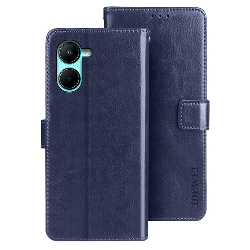 

Idewei Für Realme C33 2023 4G / C33 4G Wallet Wallet Crazy Horse Textur Stand Cover PU Leder Telefonhülle - Dunkelblau, Realme C33 2023 4G