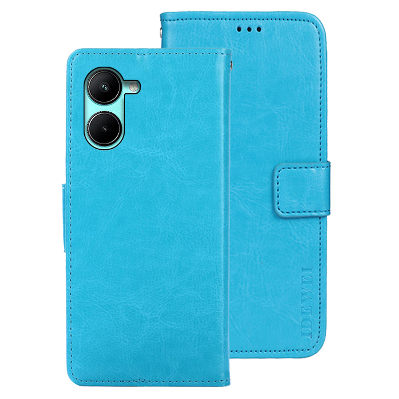 

Idewei Für Realme C33 2023 4G / C33 4G Wallet Wallet Crazy Horse Textur Stand Cover PU Leder Telefonhülle - Himmelblau, Realme C33 2023 4G