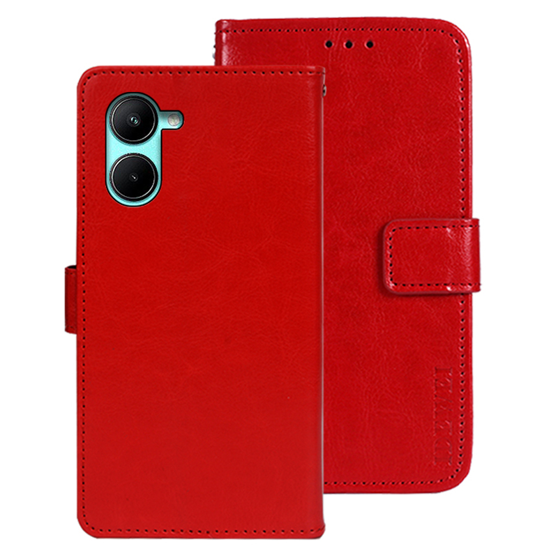 

Idewei Für Realme C33 2023 4G / C33 4G Wallet Wallet Crazy Horse Textur Stand Cover PU Leder Telefonhülle - Rot, Realme C33 2023 4G