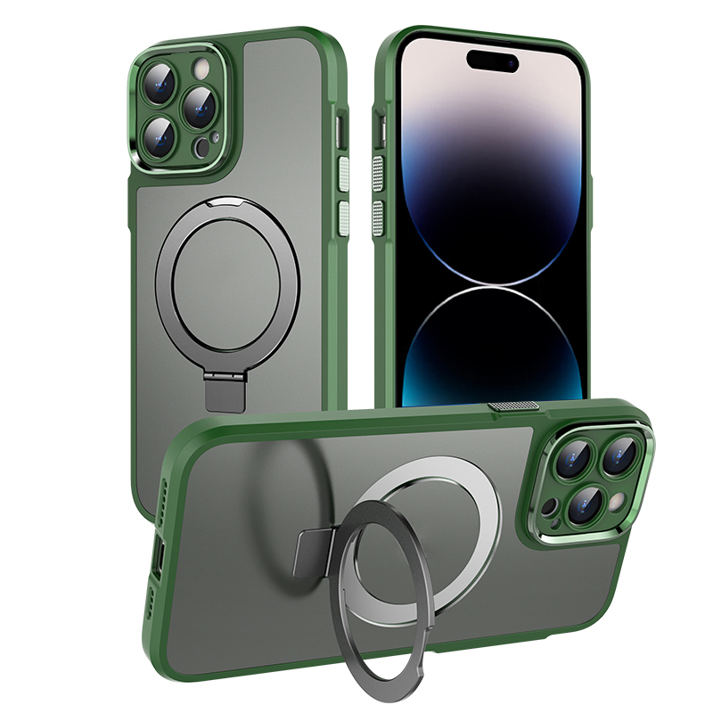 

Magnetische Telefonhülle Für Iphone 14 Pro Max, Matte Ring Kickstand Pc+tpu-anti-drop-abdeckung - Grün, iPhone 14 Pro Max
