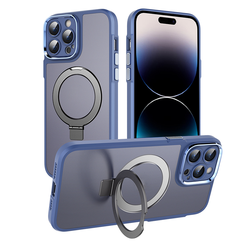 

Magnetische Telefonhülle Für Iphone 14 Pro Max, Matte Ring Kickstand Pc+tpu-anti-drop-abdeckung - Blau, iPhone 14 Pro Max