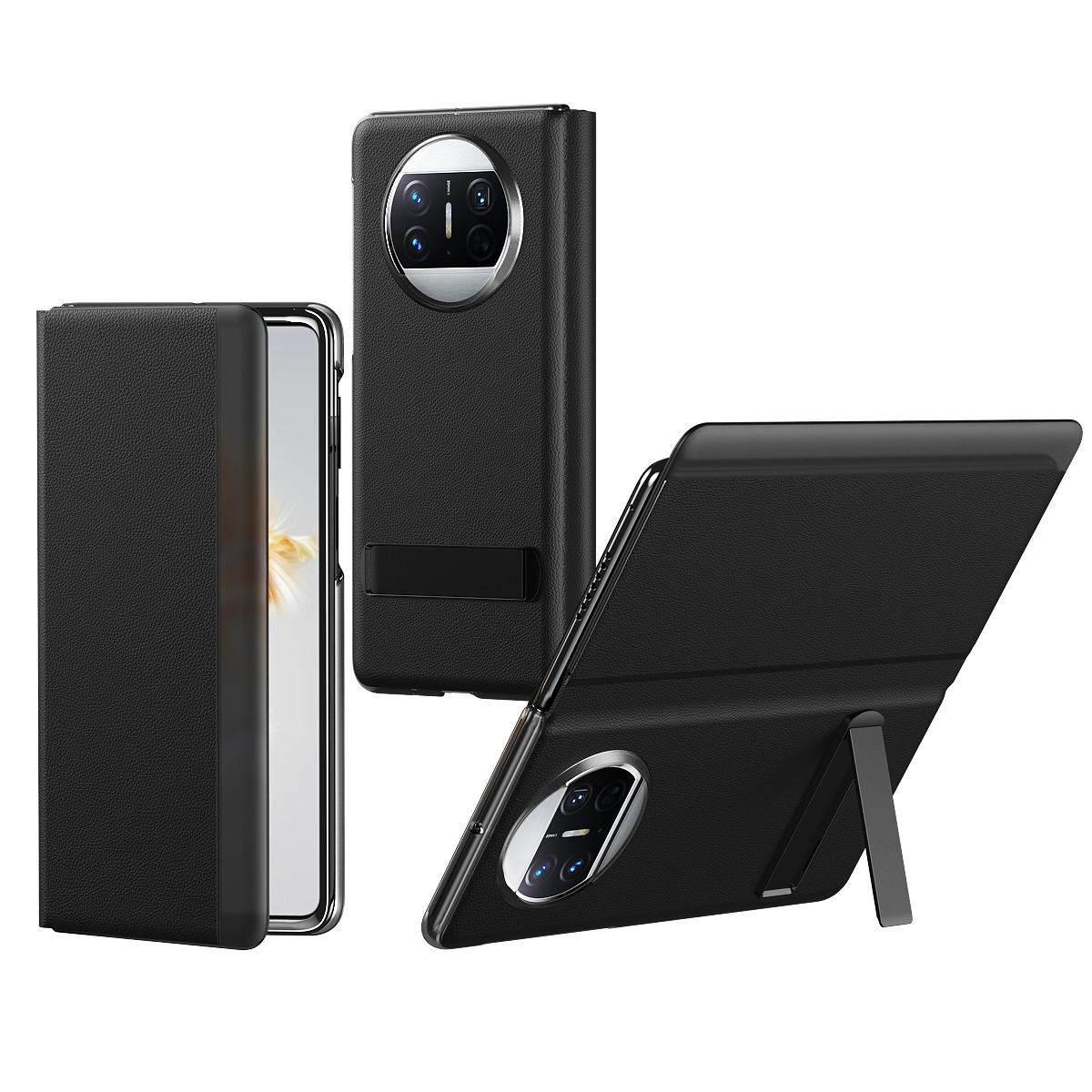 

Telefonabdeckung Für Huawei Mate X3 5G Schutzhülle PU Leder -pc -telefonschale Mit Ständer - Schwarz, Huawei Mate X3 5G