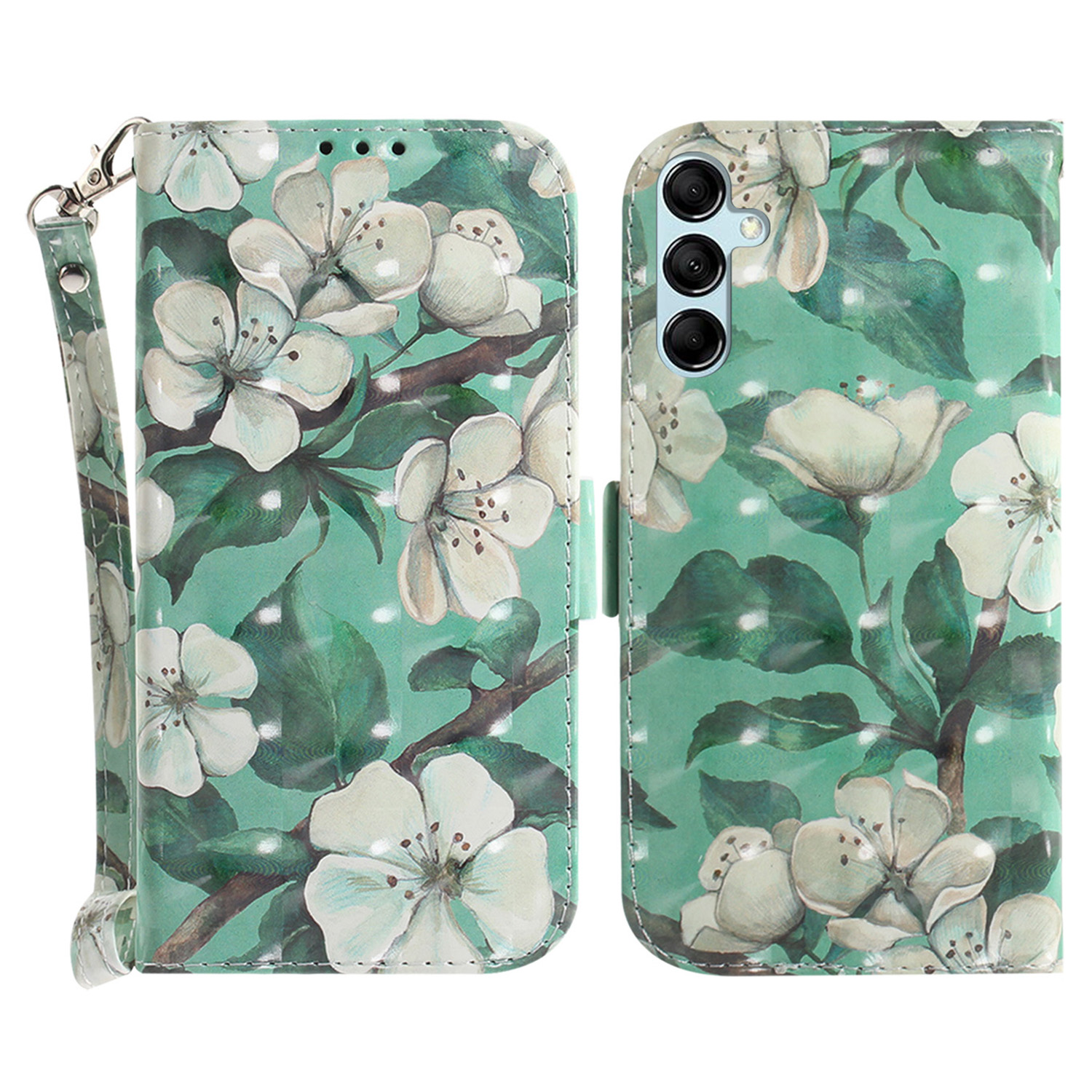 

Für Samsung Galaxy M14 5G Anti-scratch-hülle PU Leder Brieftasche Muster Druckphase Mit Riemen - Aquarellblüten, Galaxy M14 5G