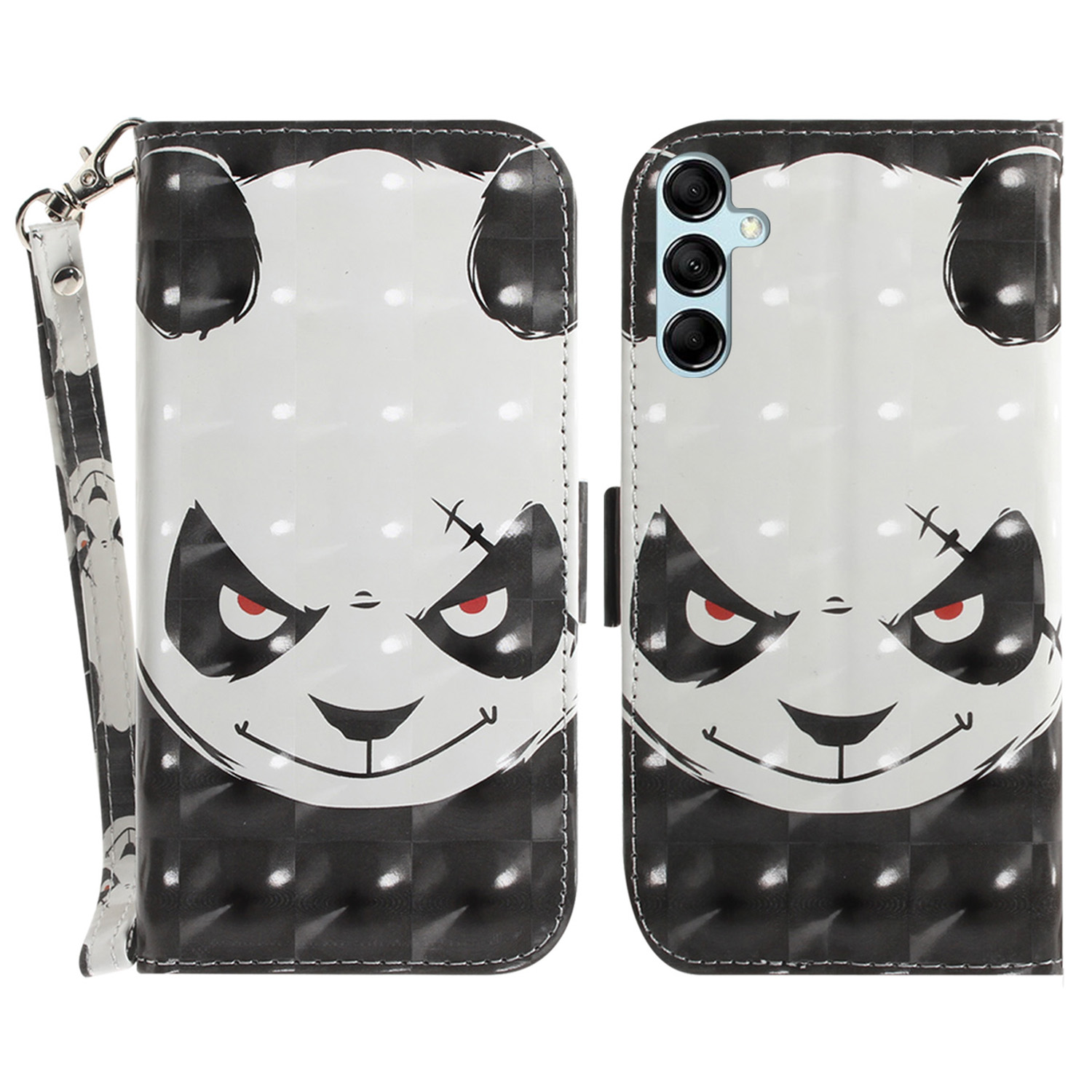 

Für Samsung Galaxy M14 5G Anti-scratch-hülle PU Leder Brieftasche Muster Druckphase Mit Riemen - Wütender Panda, Galaxy M14 5G