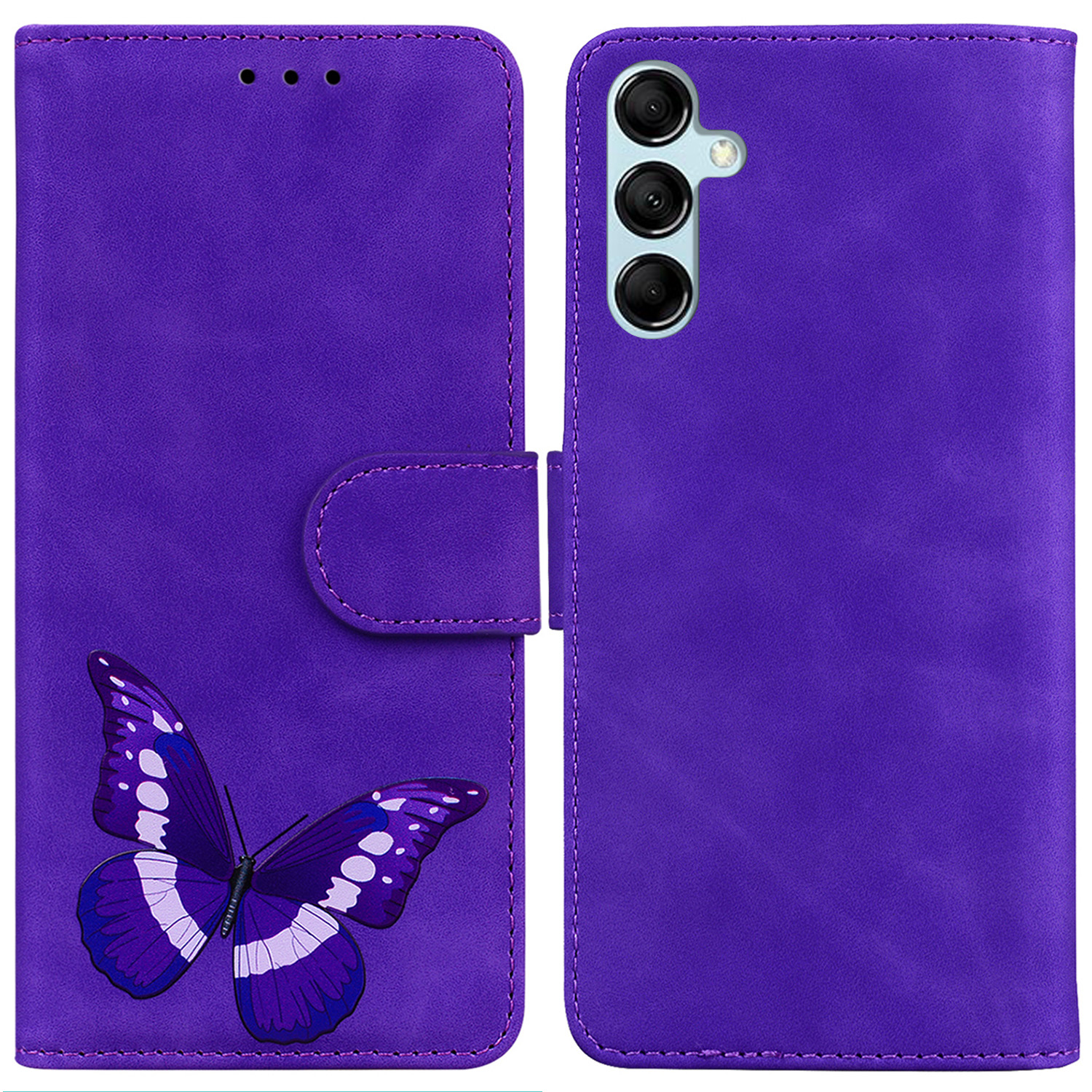 

Haut-touch-brieftascheabdeckung Für Samsung Galaxy M14 5G Schmetterlingsdruck PU Leder Flip Ständer Telefonhülle - Lila, Galaxy M14 5G
