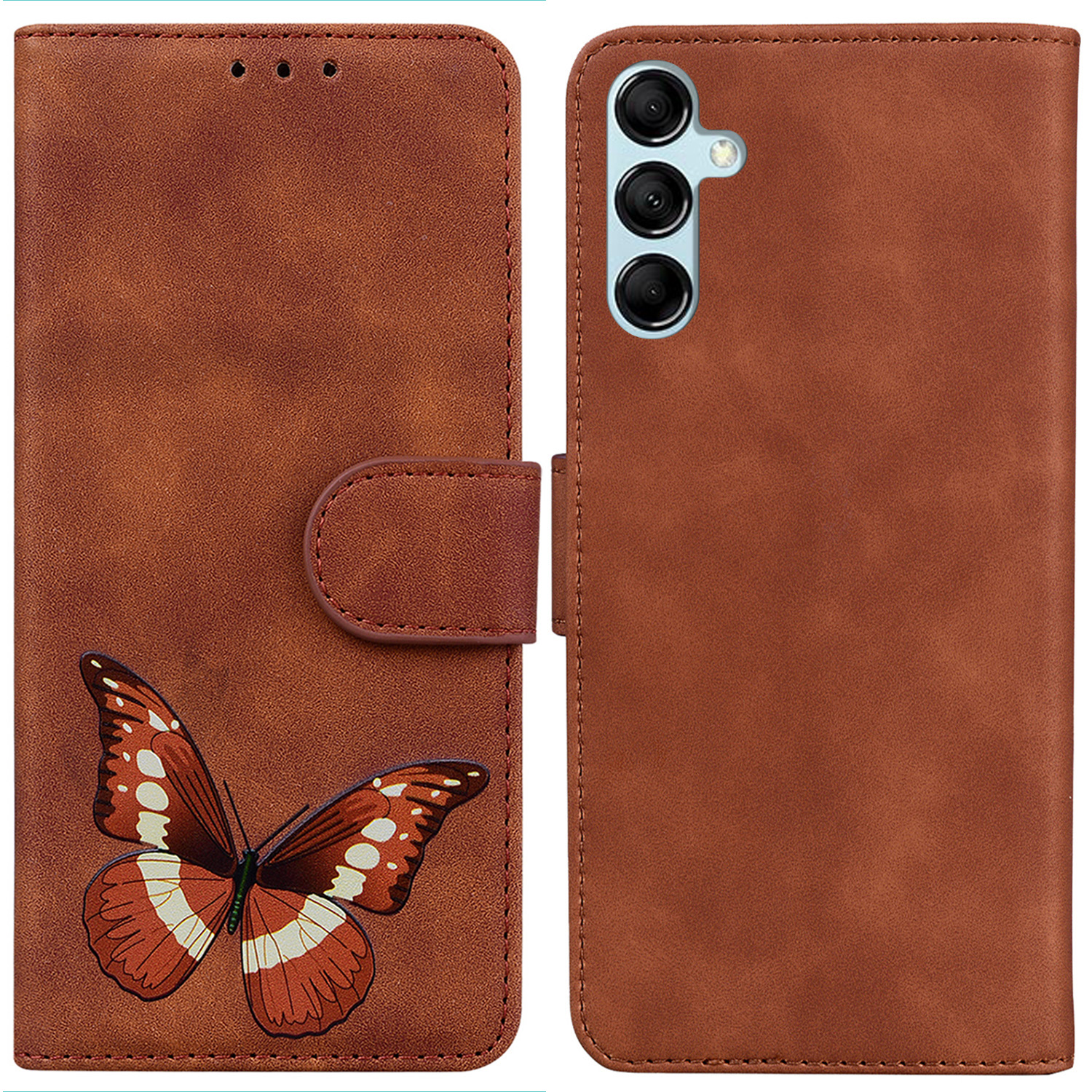 

Haut-touch-brieftascheabdeckung Für Samsung Galaxy M14 5G Schmetterlingsdruck PU Leder Flip Ständer Telefonhülle - Braun, Galaxy M14 5G