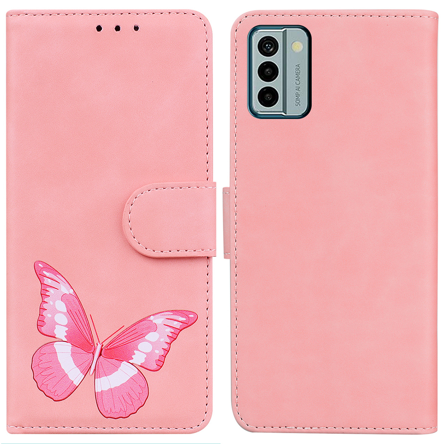 

Skin-touch-brieftaschenabdeckung Für Nokia G22 Schmetterlingsdruck Drop-proof PU Leder Flip Ständer Telefonhülle - Rosa, Nokia G22