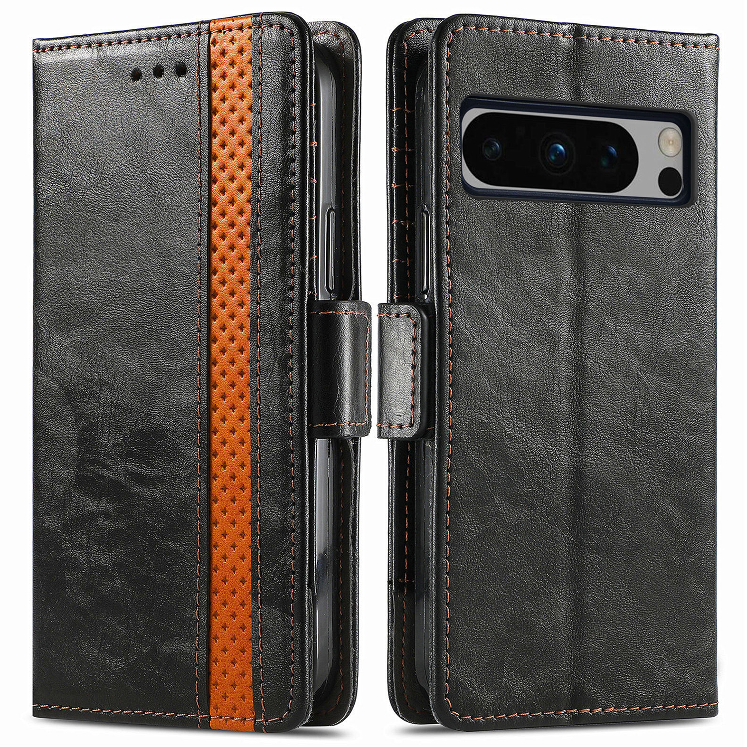 

Caseneo 002-serie Für Google Pixel 8 Pro Splicing PU Leder Brieftaschenhülle Anti-fall-fall-flip-ständer Cover - Schwarz, Google Pixel 8 Pro