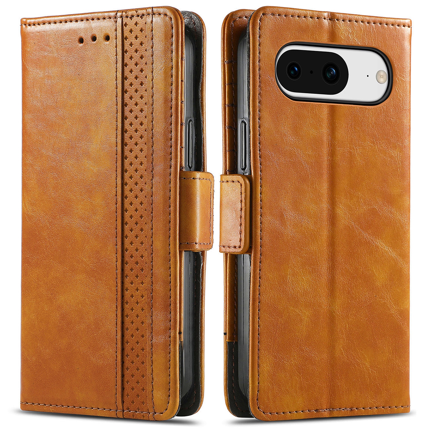 

Caseneo 002 -serie Flip Stand Cover Für Google Pixel 8 Business Spleißen PU Leder Brieftasche Telefon Hülle - Hellbraun, Google Pixel 8