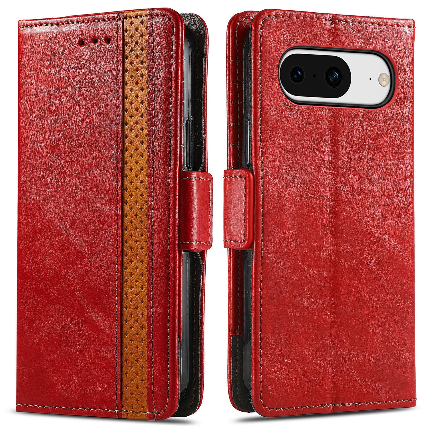 

Caseneo 002 -serie Flip Stand Cover Für Google Pixel 8 Business Spleißen PU Leder Brieftasche Telefon Hülle - Rot, Google Pixel 8