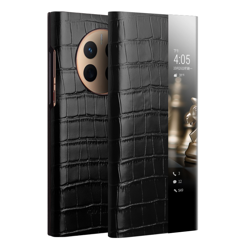 

Qialino Für Huawei Mate 50 4g / 50E 4G Echte Kuhleder-pc-abdeckung Anti-drop-telefonhülle - Schwarz, Huawei Mate 50E 4G