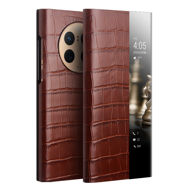 

Qialino Für Huawei Mate 50 Pro 4G Ansicht Fenster Telefonhülle Echte Kuhleder -pc -telefonabdeckung - Braun, Huawei Mate 50 Pro 4G
