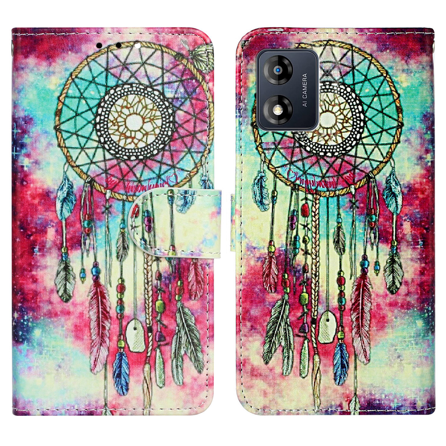 

Für Motorola Moto E13 4G PU Ledermuster Druckphase Hülle Wallet Ständer Flip Folio Schutzabdeckung - Grüner Windspiel, Motorola Moto E13 4G