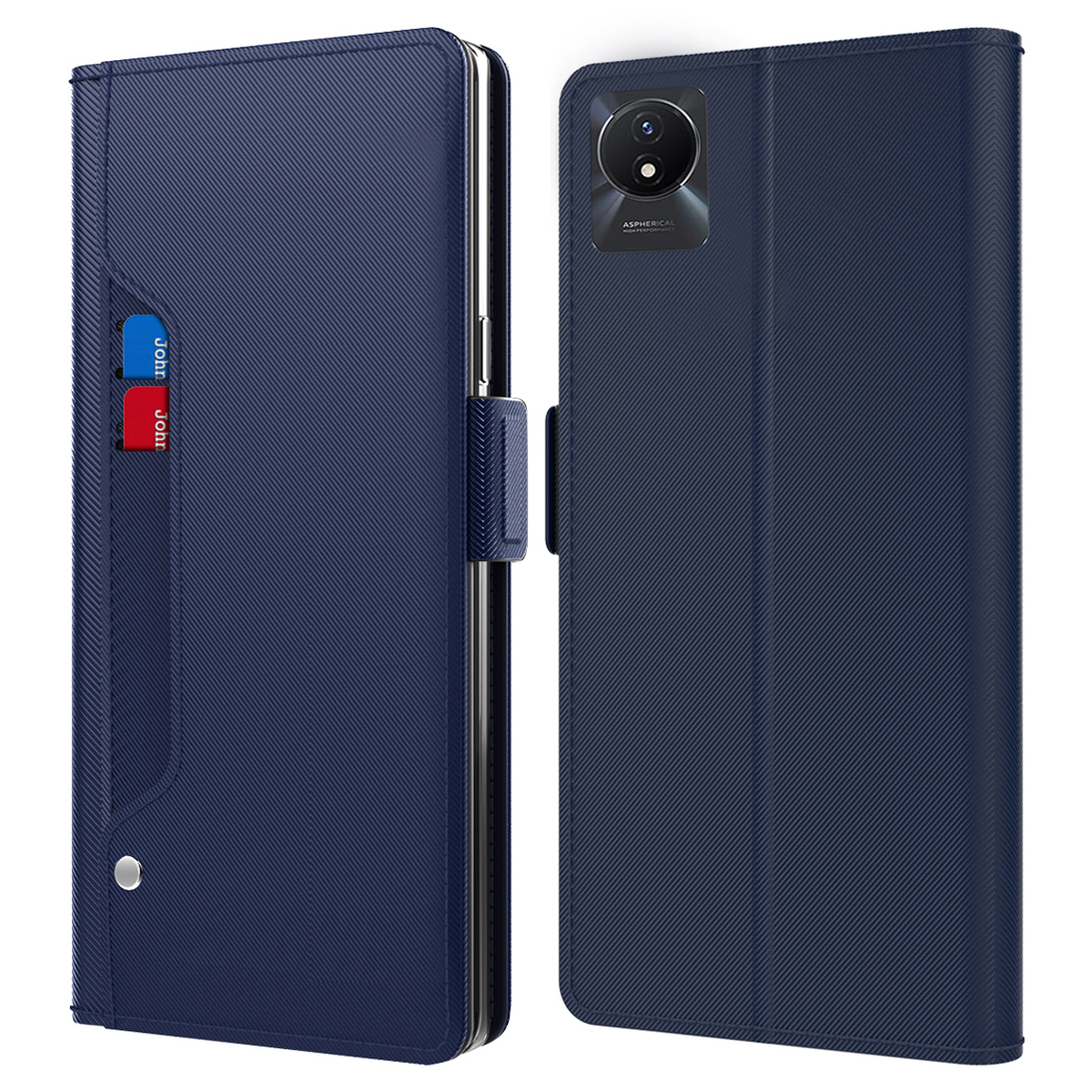 

Für Vivo Y11 (2023) Telefonhülle PU Leder Flip Cover Card Hold Anti-drop-telefonschale Mit Spiegel - Blau, vivo Y11 (2023)