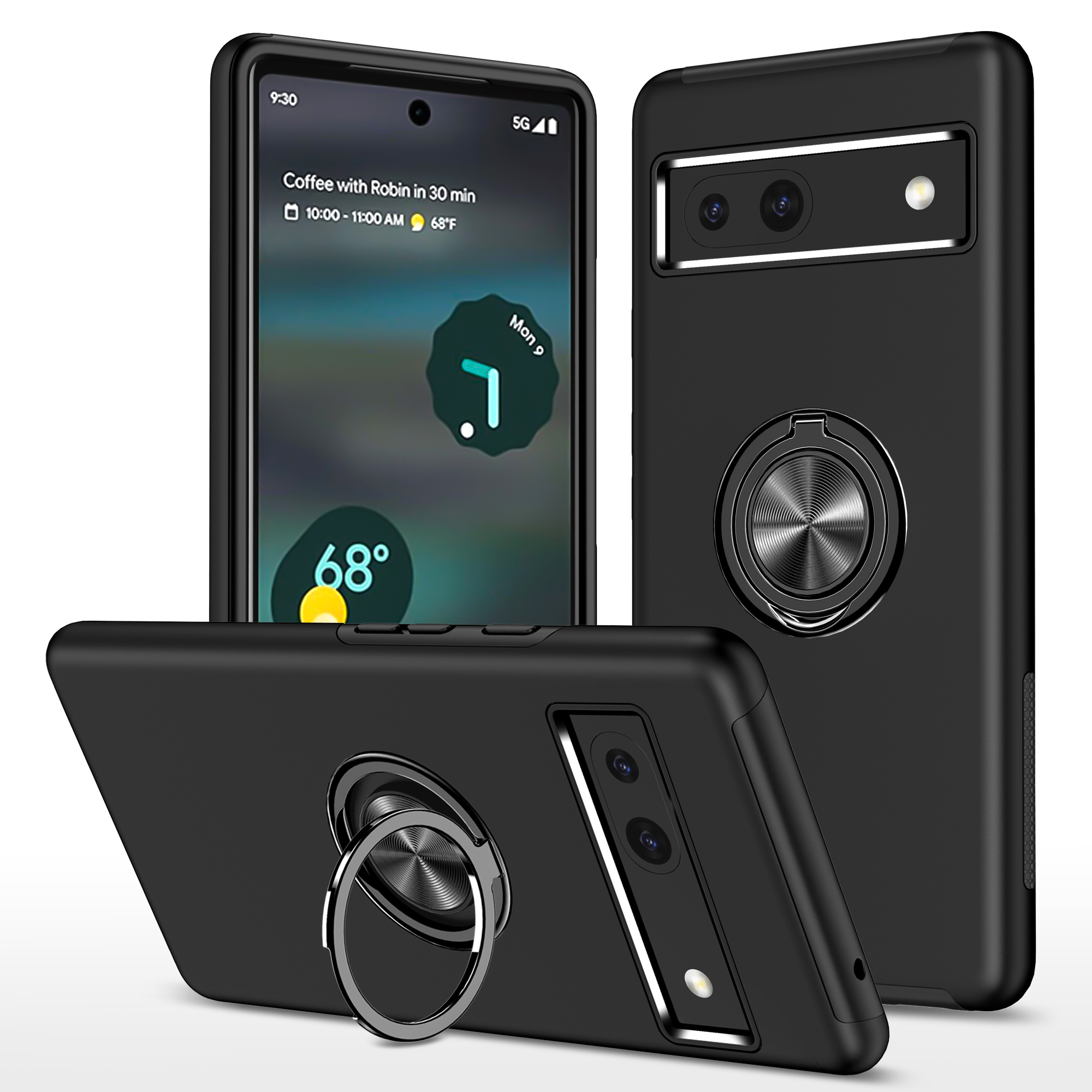

Für Google Pixel 7a Rotary Ring Kickstand Phone Case Pc+tpu-anti-drop-rückzugabdeckung - Schwarz, Google Pixel 7a
