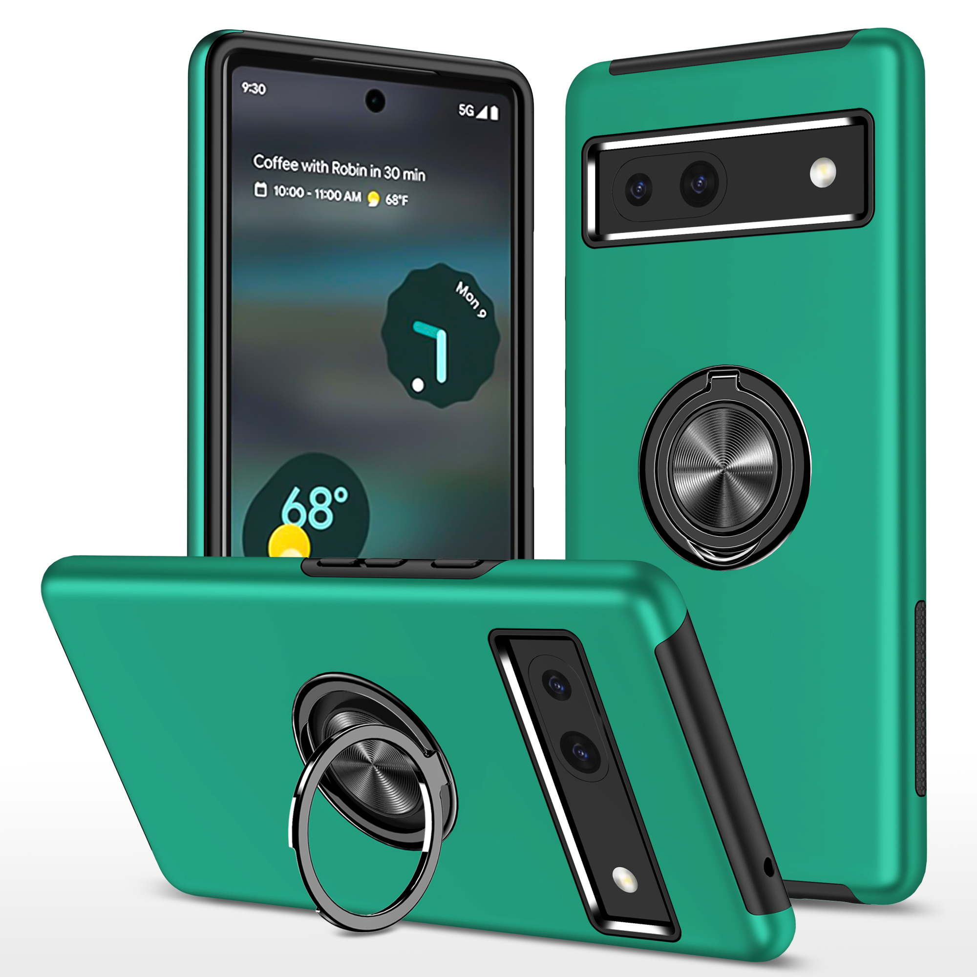 

Für Google Pixel 7a Rotary Ring Kickstand Phone Case Pc+tpu-anti-drop-rückzugabdeckung - Grün, Google Pixel 7a