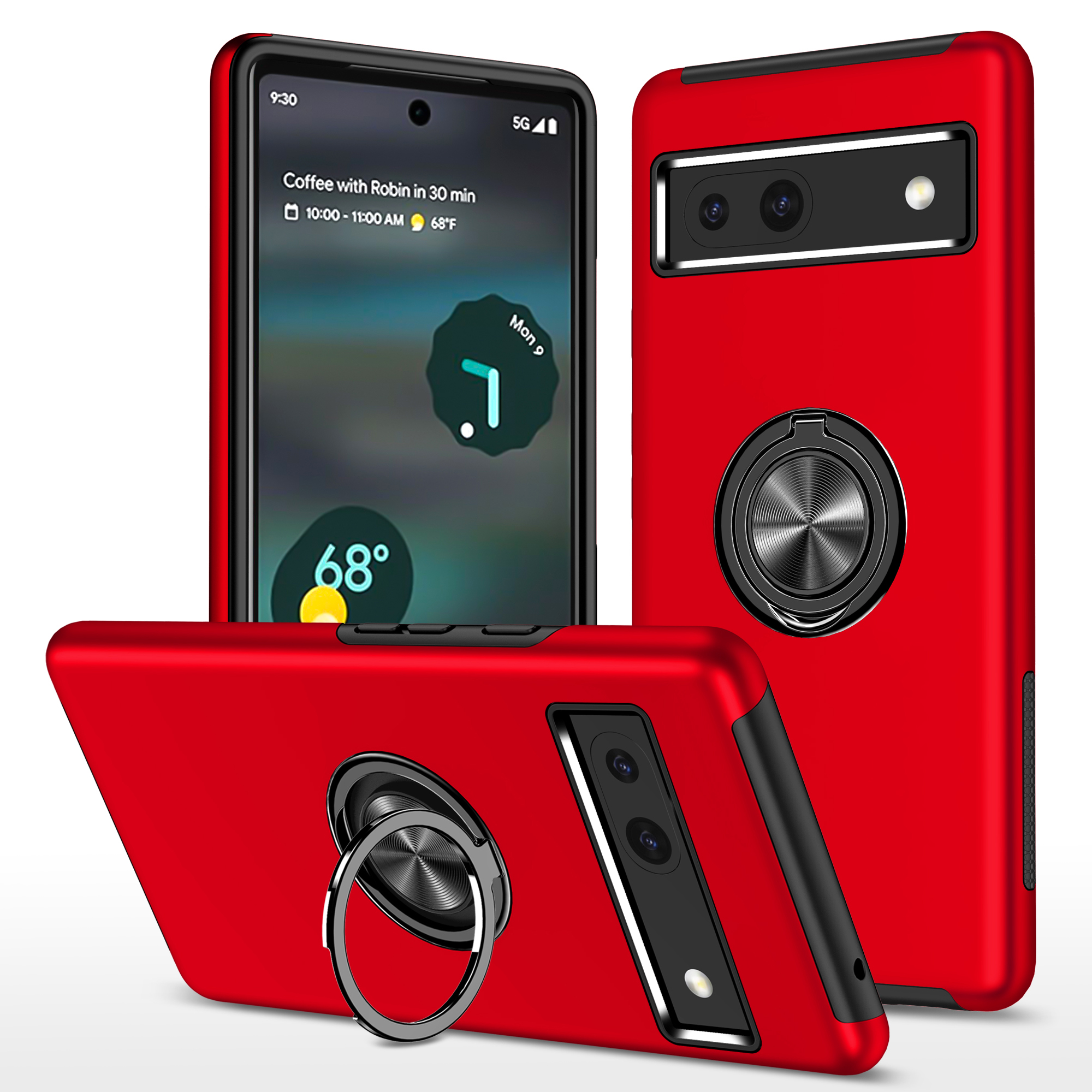 

Für Google Pixel 7a Rotary Ring Kickstand Phone Case Pc+tpu-anti-drop-rückzugabdeckung - Rot, Google Pixel 7a