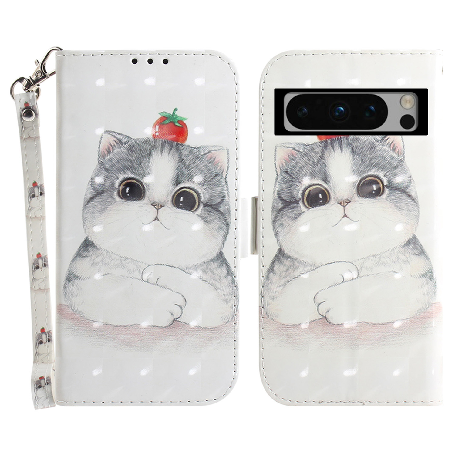 

Stand Phone Shell Für Google Pixel 8 Pro Muster Druck Anti-scratch-hülle PU Leder Brieftasche Mit Riemen - Süße Katze, Google Pixel 8 Pro