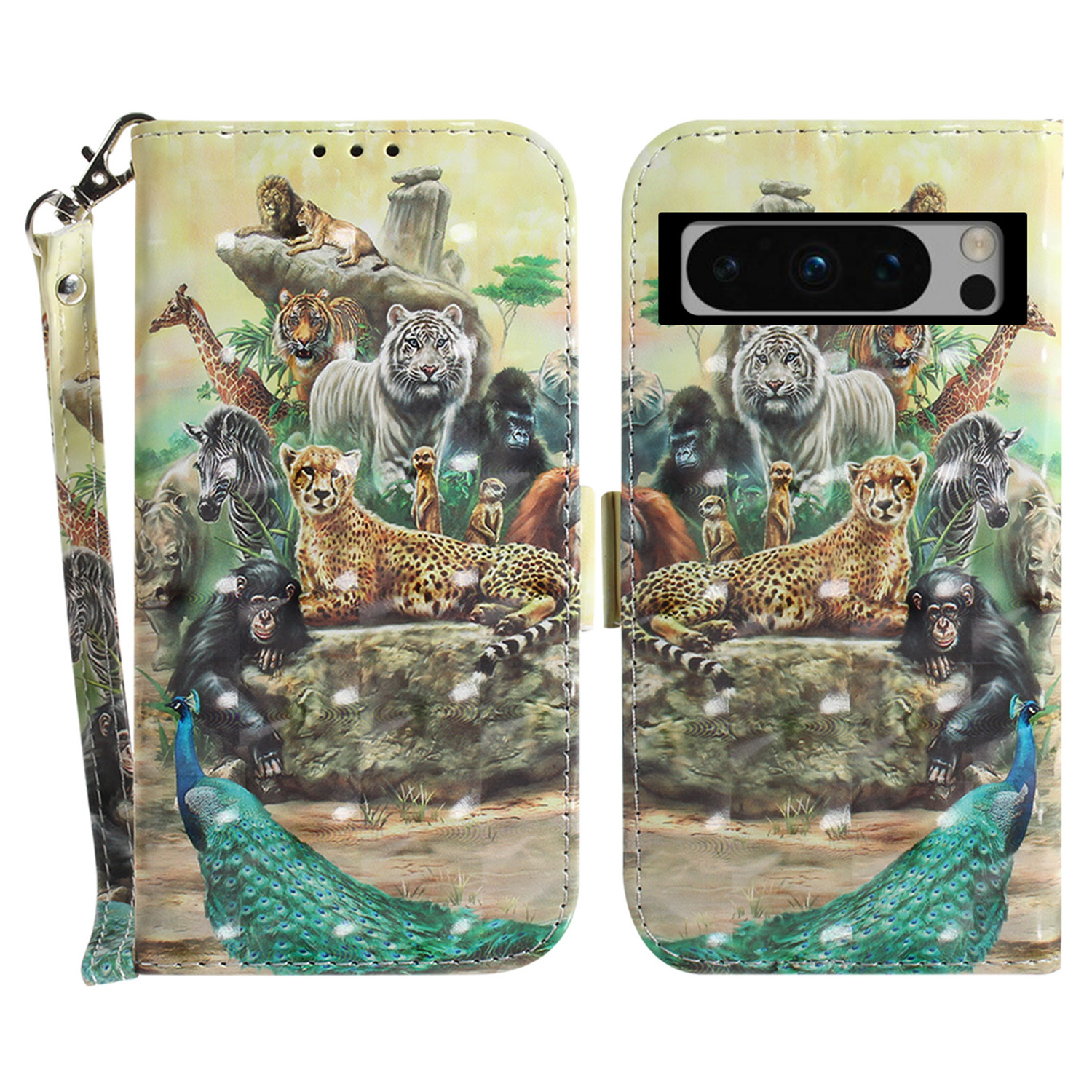 

Stand Phone Shell Für Google Pixel 8 Pro Muster Druck Anti-scratch-hülle PU Leder Brieftasche Mit Riemen - Tiere, Google Pixel 8 Pro