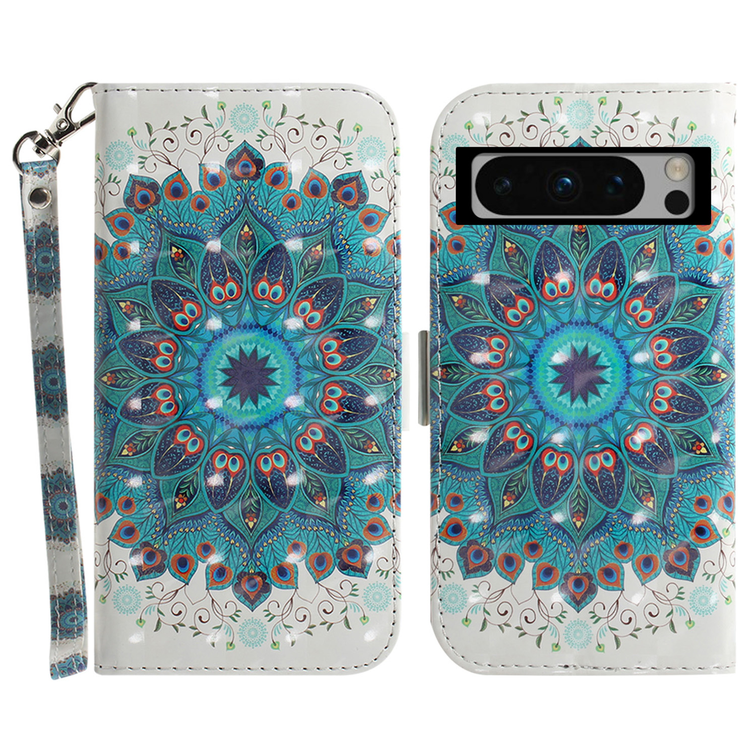 

Stand Phone Shell Für Google Pixel 8 Pro Muster Druck Anti-scratch-hülle PU Leder Brieftasche Mit Riemen - Pfauenkranz, Google Pixel 8 Pro