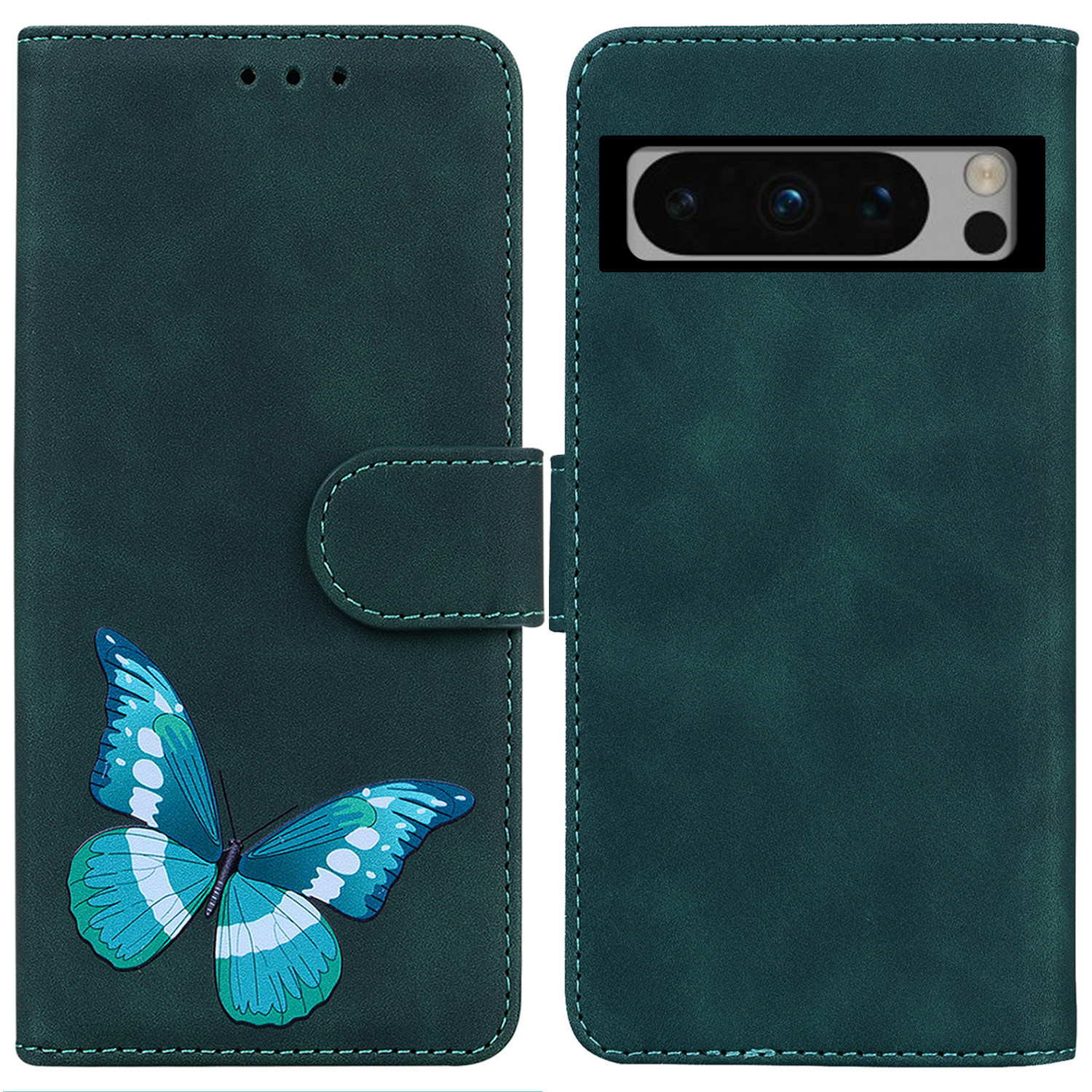 

PU Leder Brieftaschenabdeckung Für Google Pixel 8 Pro Skin-touch Butterfly Printing Flip Ständer Telefonhülle - Grün, Google Pixel 8 Pro