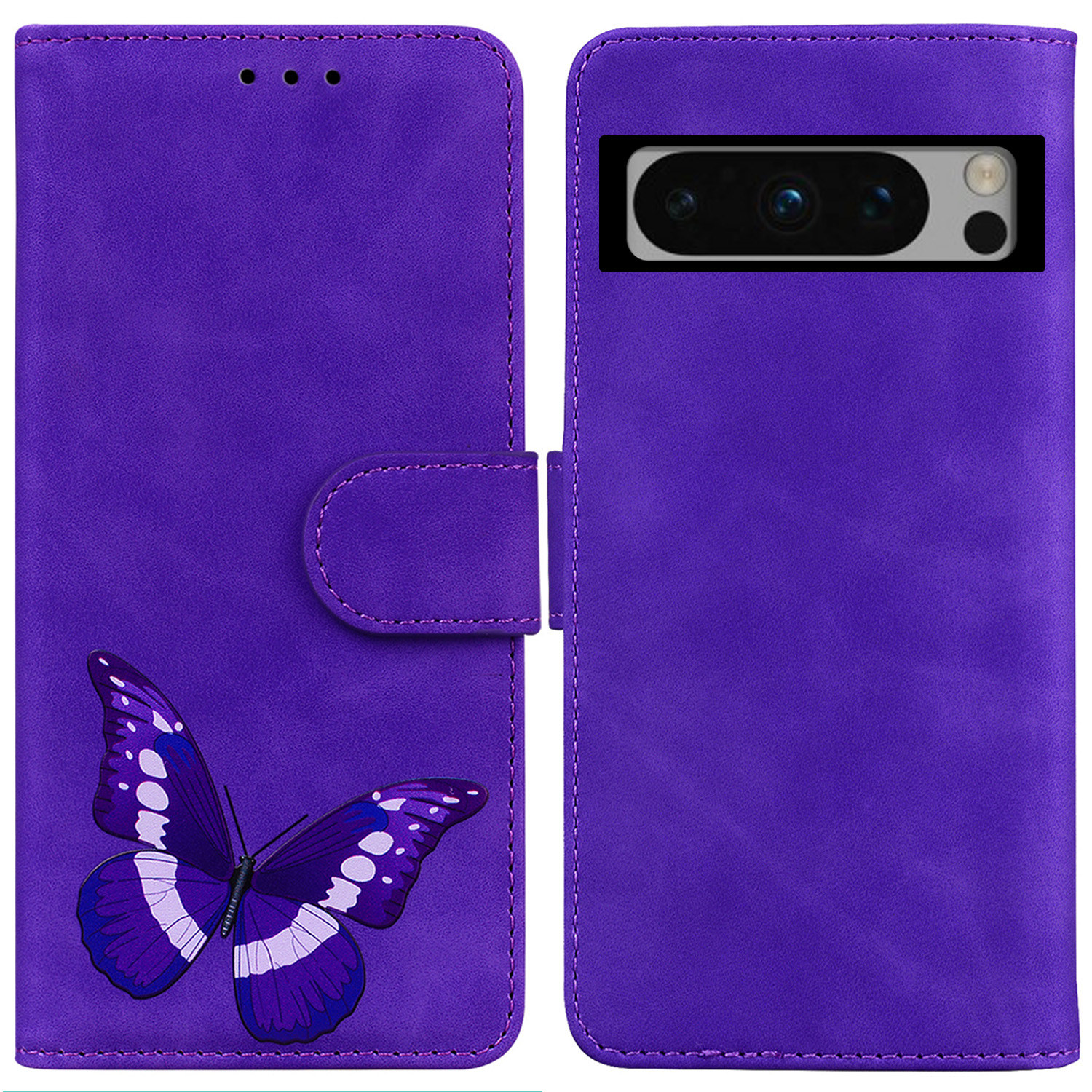 

PU Leder Brieftaschenabdeckung Für Google Pixel 8 Pro Skin-touch Butterfly Printing Flip Ständer Telefonhülle - Lila, Google Pixel 8 Pro