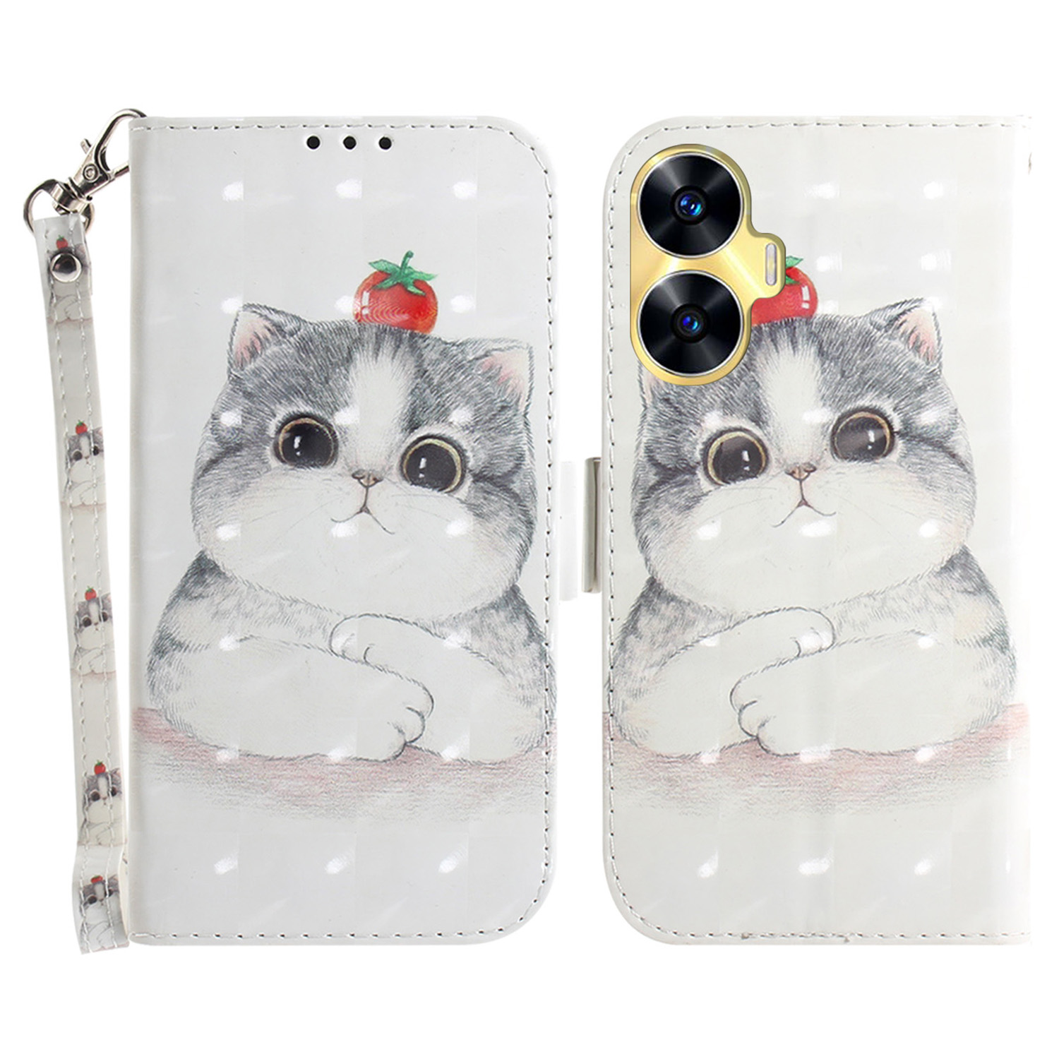 

Für Realme C55 Anti-kollisionsmuster-druckkoffer PU Leder-brieftasche Telefonabdeckung Mit Riemen - Süße Katze, Realme C55