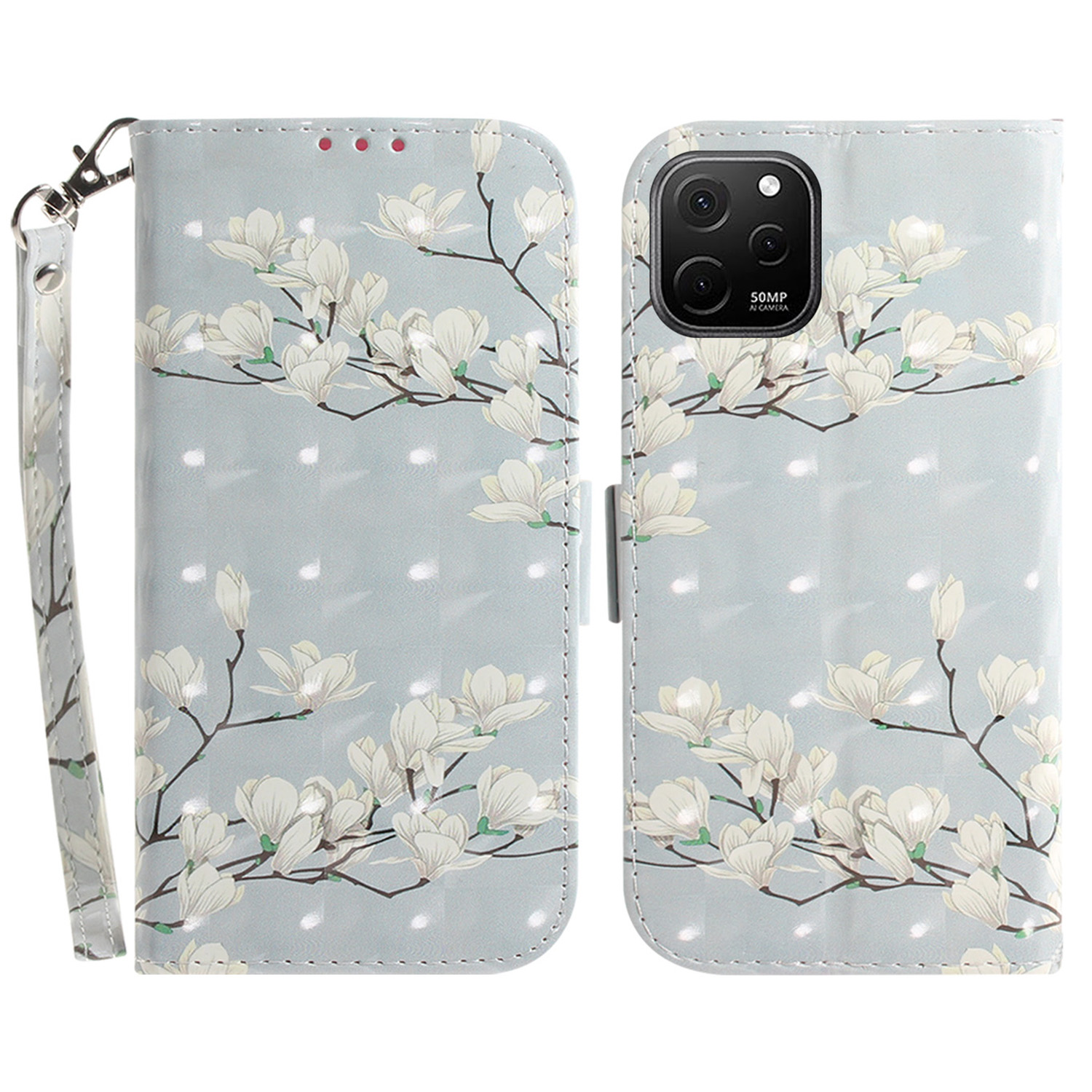 

Für Huawei Nova Y61 4g / Genießen Sie 50z 4G Muster Druckkoffer Brieftasche. - Magnolie, Huawei nova Y61 4G