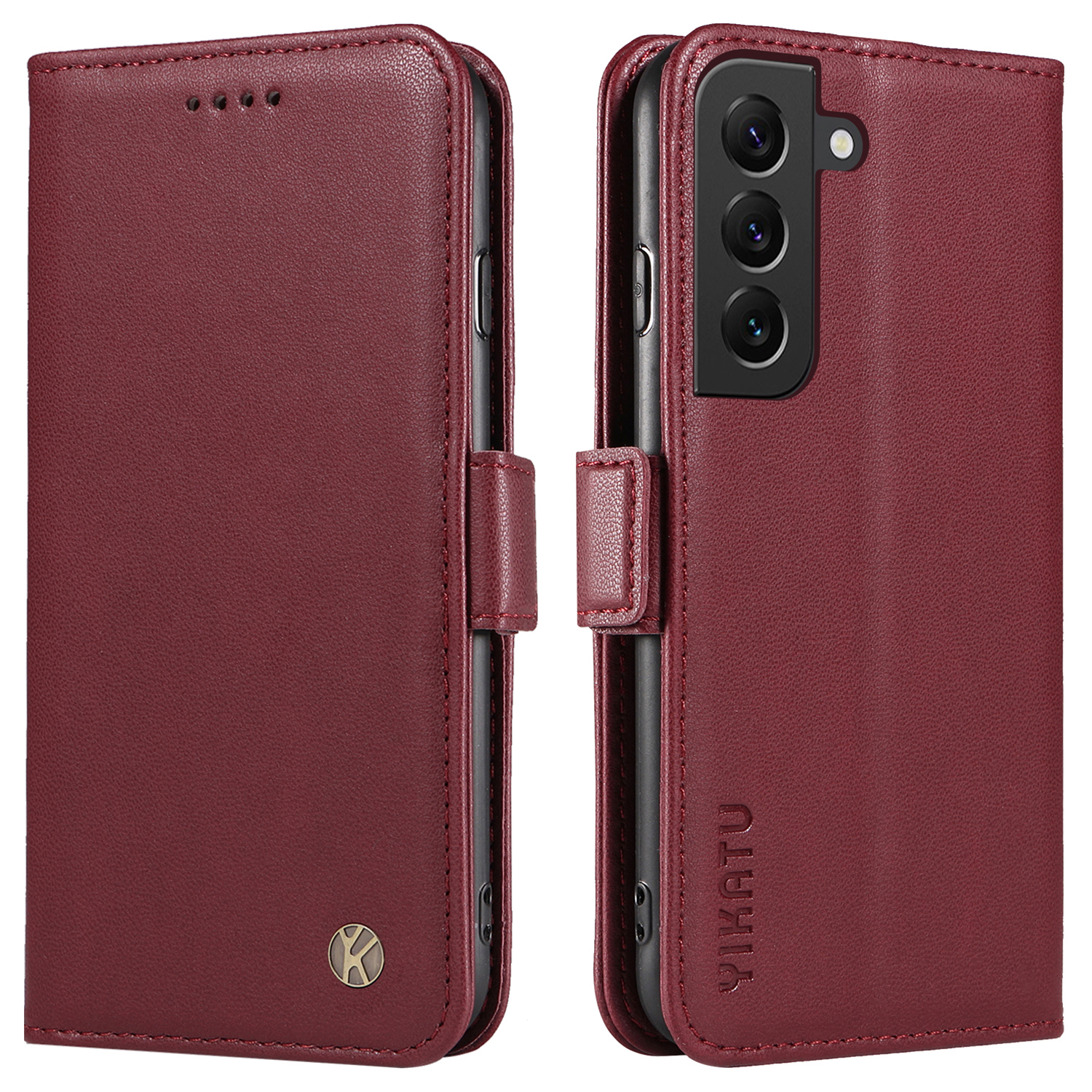 

Yikatu YK-003 pu Leder Flip Cover Für Samsung Galaxy S22+ 5G Hülle Anti-drogen-telefonschale Mit Brieftasche - Weinrot, Galaxy S22+ 5G