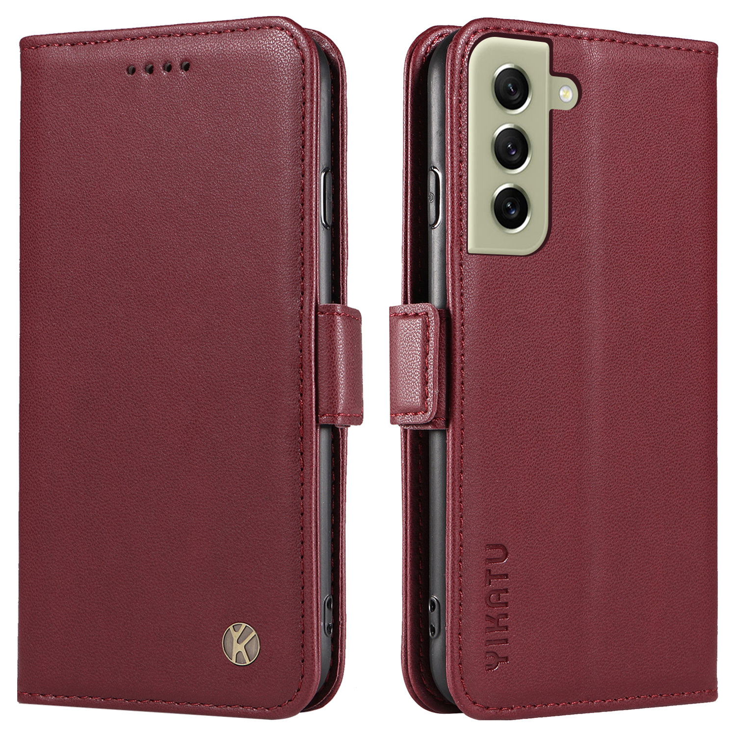 

Yikatu YK-003 Für Samsung Galaxy S21 fe 5G Flip Cover Anti-scratch Pu-lederständer Telefonie-brieftasche - Weinrot, Galaxy S21 FE 5G
