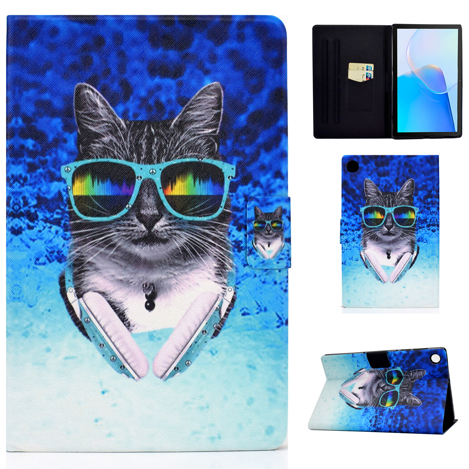 

Für Huawei Matepad SE 10.4-zoll-pu-leder-tablet-fallmuster-druckabdeckung Mit Kartenhalter - Kopfhörerkatze, Huawei MatePad SE 10.4-inch