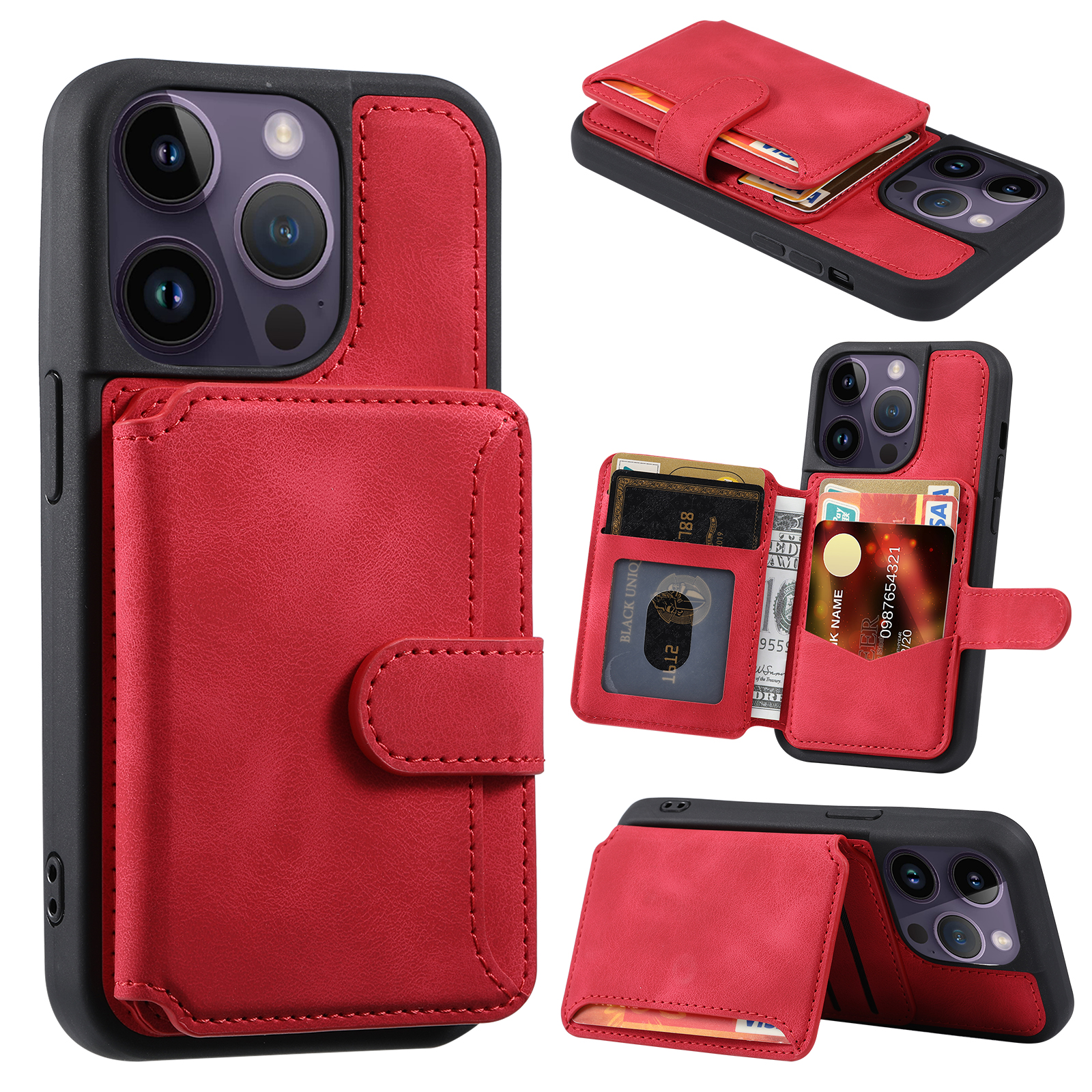 

Schocksicherer RFID -blockierkoffer Für Iphone 12 Pro Max. 6,7 Zoll PU Leder TPU -telefonschale Mit Kartenhalter - Rot, iPhone 12 Pro Max