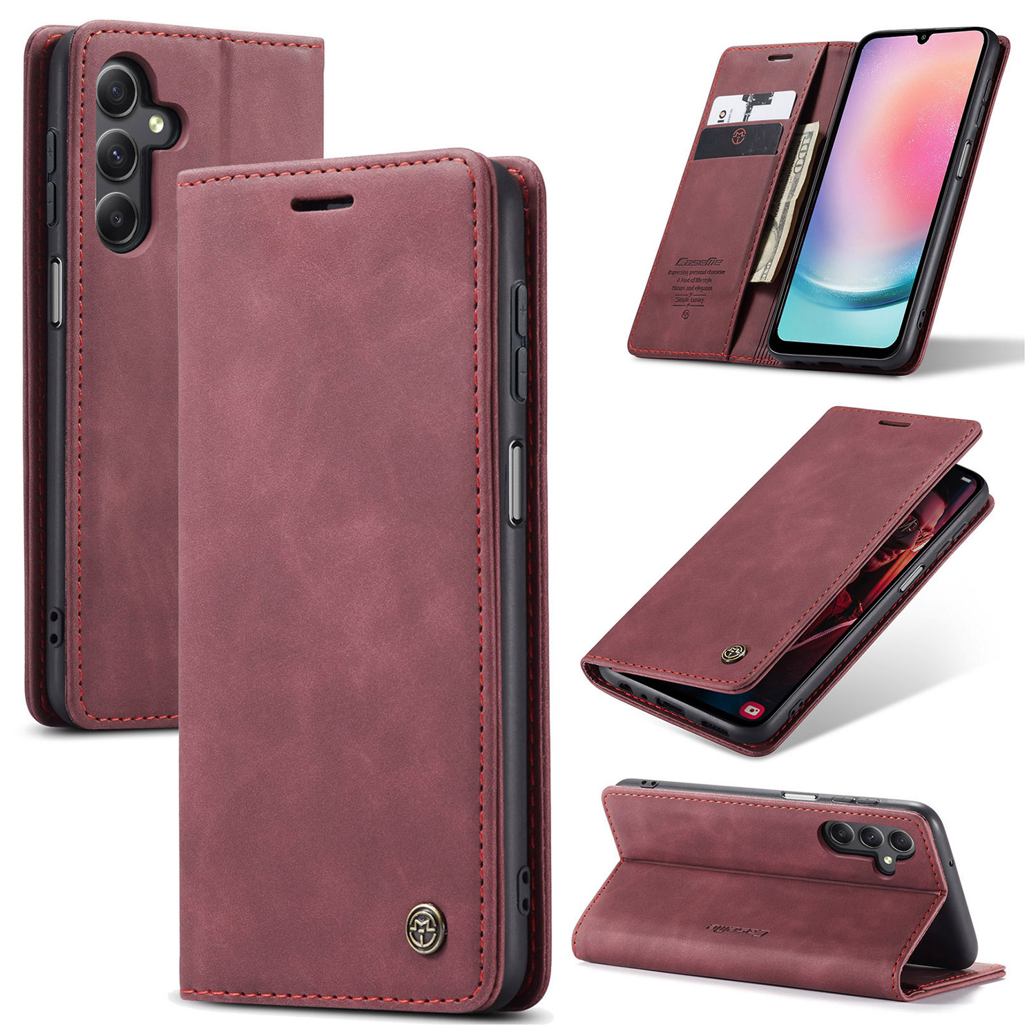 

Caseme 013 -serie Für Samsung Galaxy A24 4G Wallet Case PU Lederständer Flip Cover - Weinrot, Galaxy A24 4G