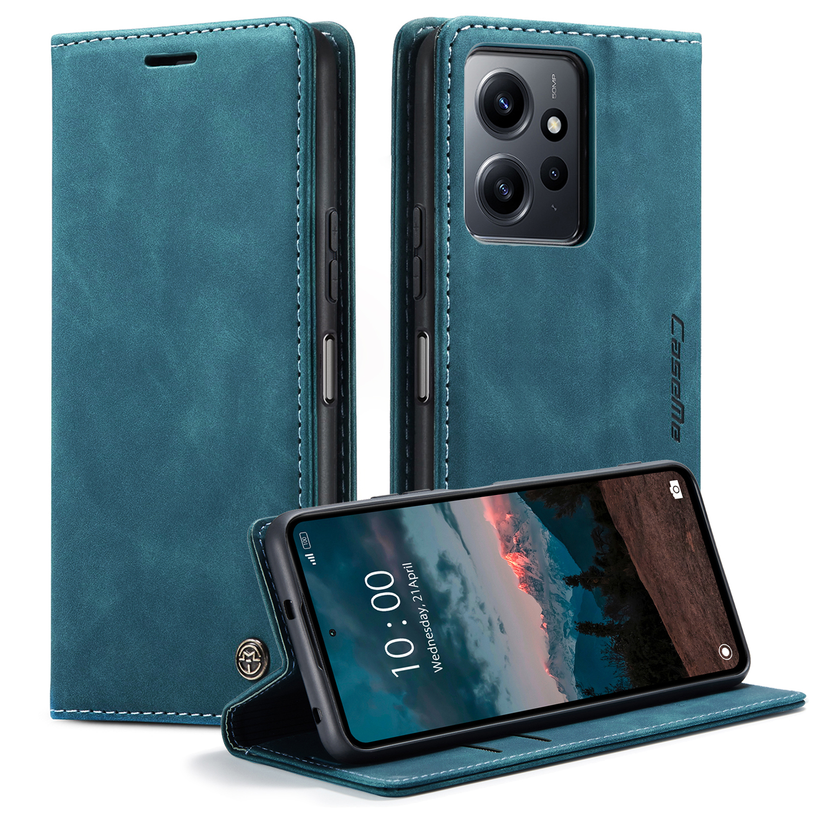 

CASEME 013-serie Für Xiaomi Redmi Note 12 4G PU Leder Telefon Ständer - Blau, Xiaomi Redmi Note 12 4G