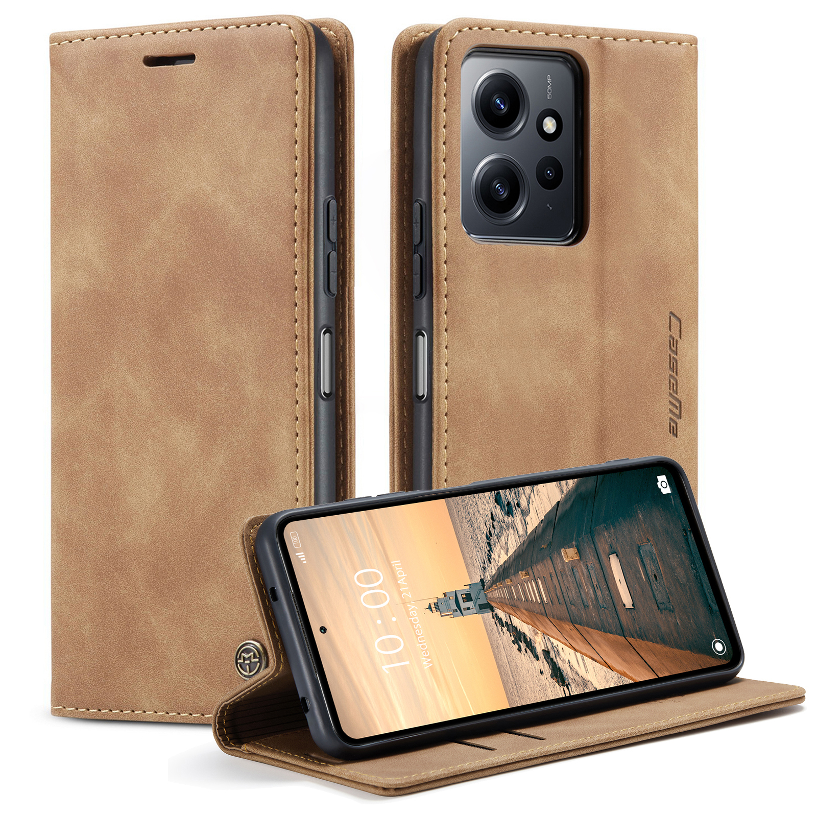 

CASEME 013-serie Für Xiaomi Redmi Note 12 4G PU Leder Telefon Ständer - Braun, Xiaomi Redmi Note 12 4G