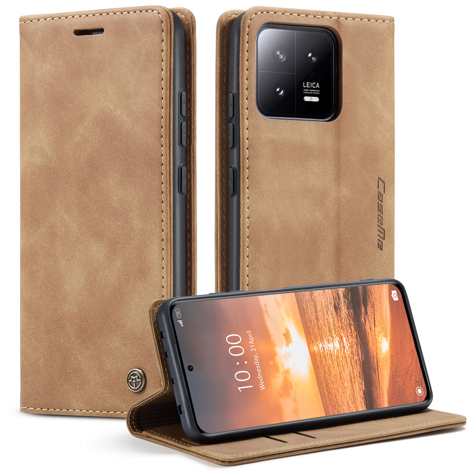 

Caseme 013 -serie Für Xiaomi 13 5G PU Leder Stand Phone Hülle Schutzbrieftasche - Braun, Xiaomi 13
