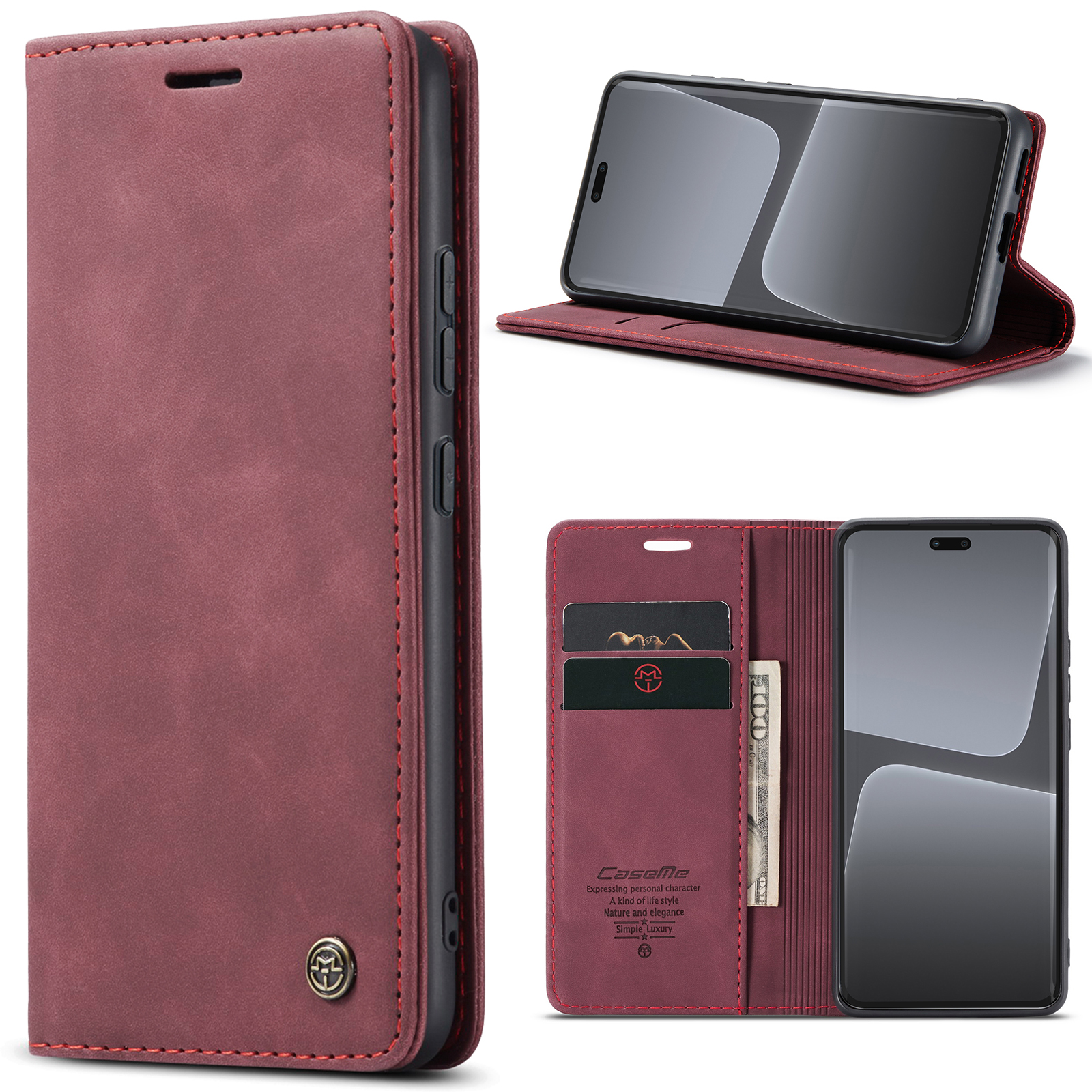 

Caseme 013 -serie Für Xiaomi 13 Lite / Civi 2 5G Telefon Brieftasche Hülle Ständer Lederabdeckung - Weinrot, Xiaomi 13 Lite
