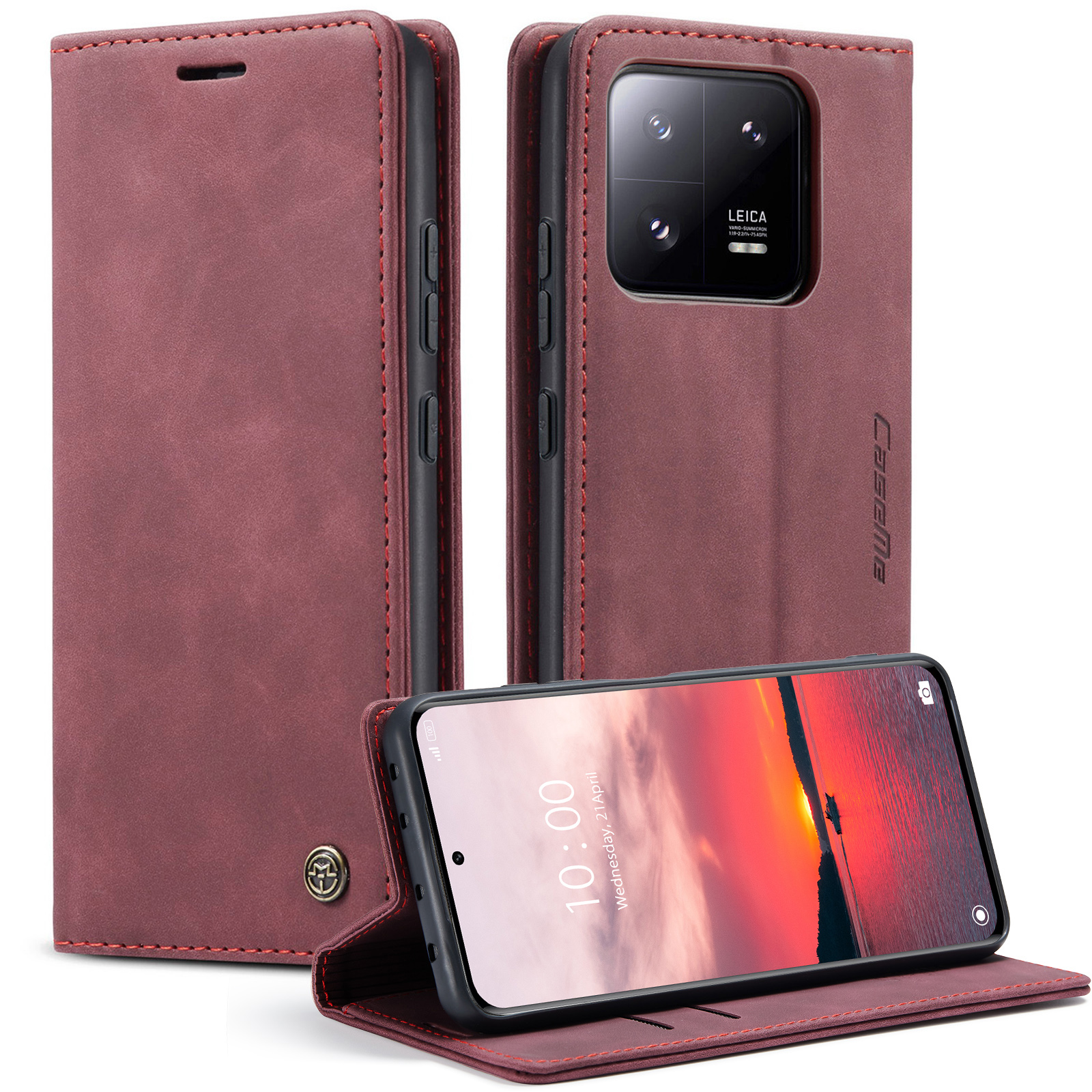 

Caseme 013 -serie Für Xiaomi 13 Pro 5G Wallet Stand Phone Hülle Telefonlederabdeckung - Weinrot, Xiaomi 13 Pro 5G